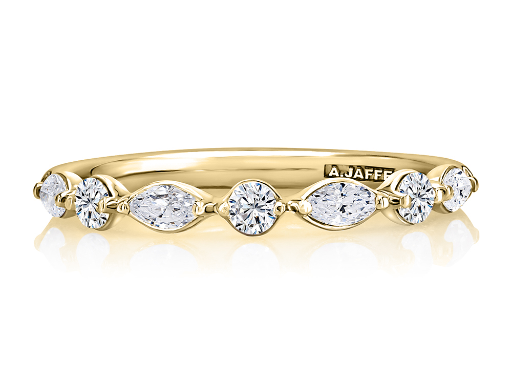 14K Yellow Gold Alternating Marquise and Round Diamond Wedding Band