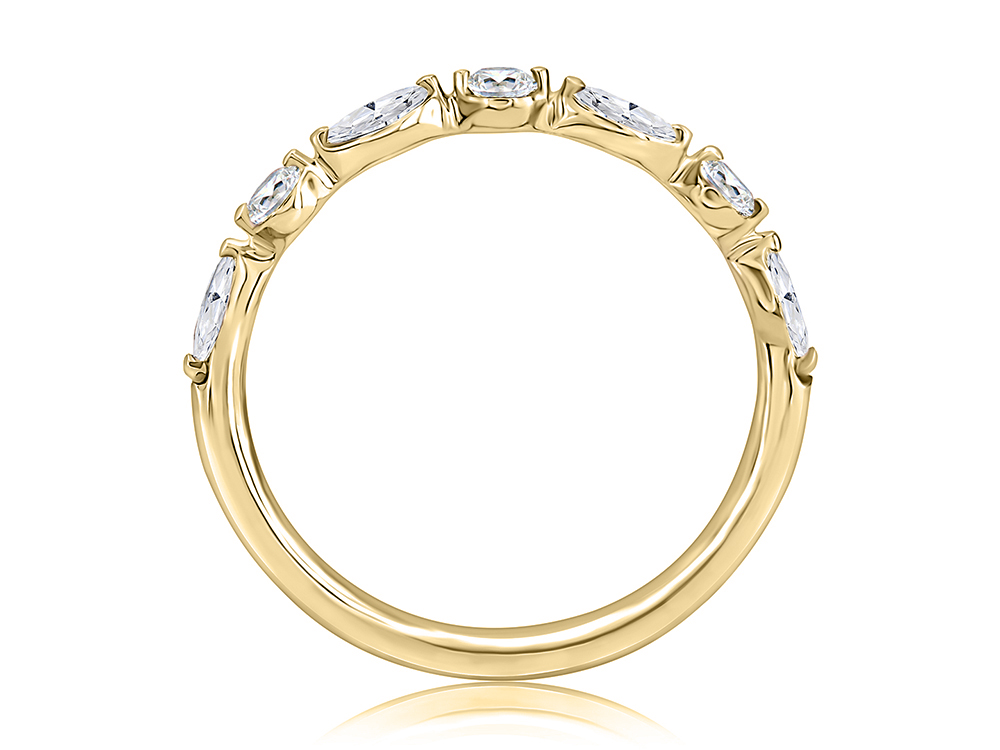 14K Yellow Gold Alternating Marquise and Round Diamond Wedding Band