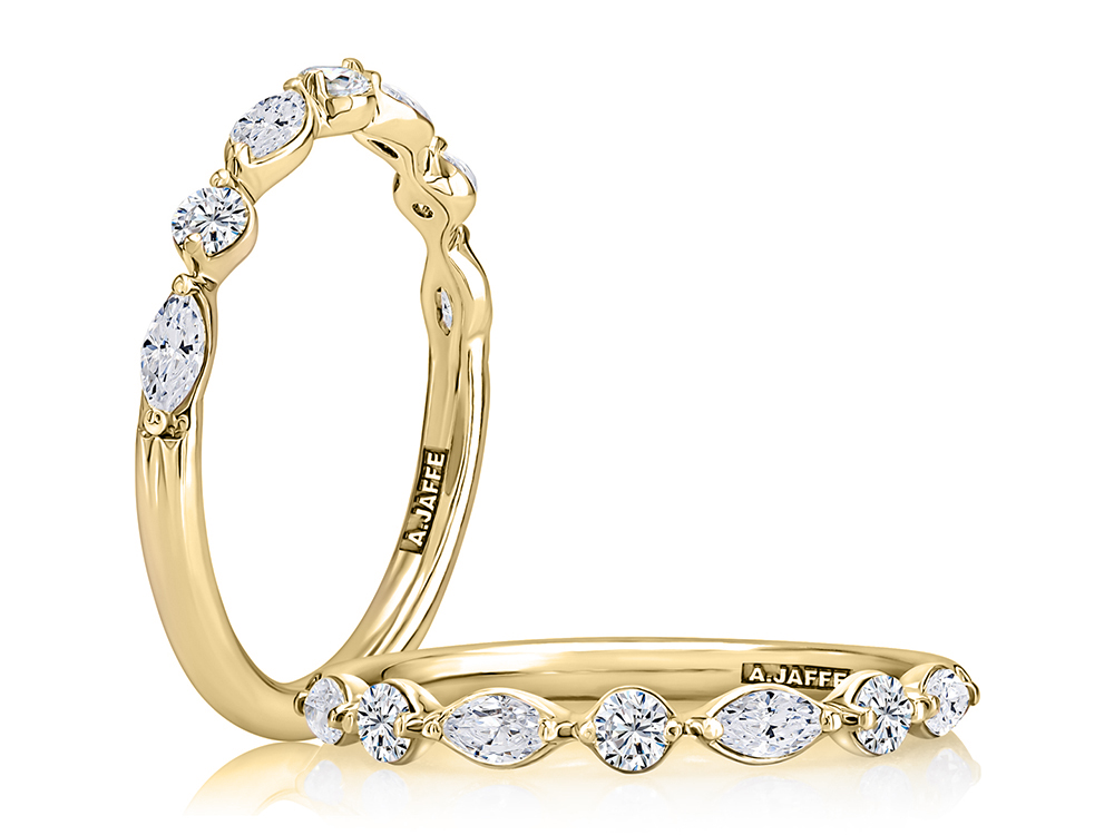 14K Yellow Gold Alternating Marquise and Round Diamond Wedding Band