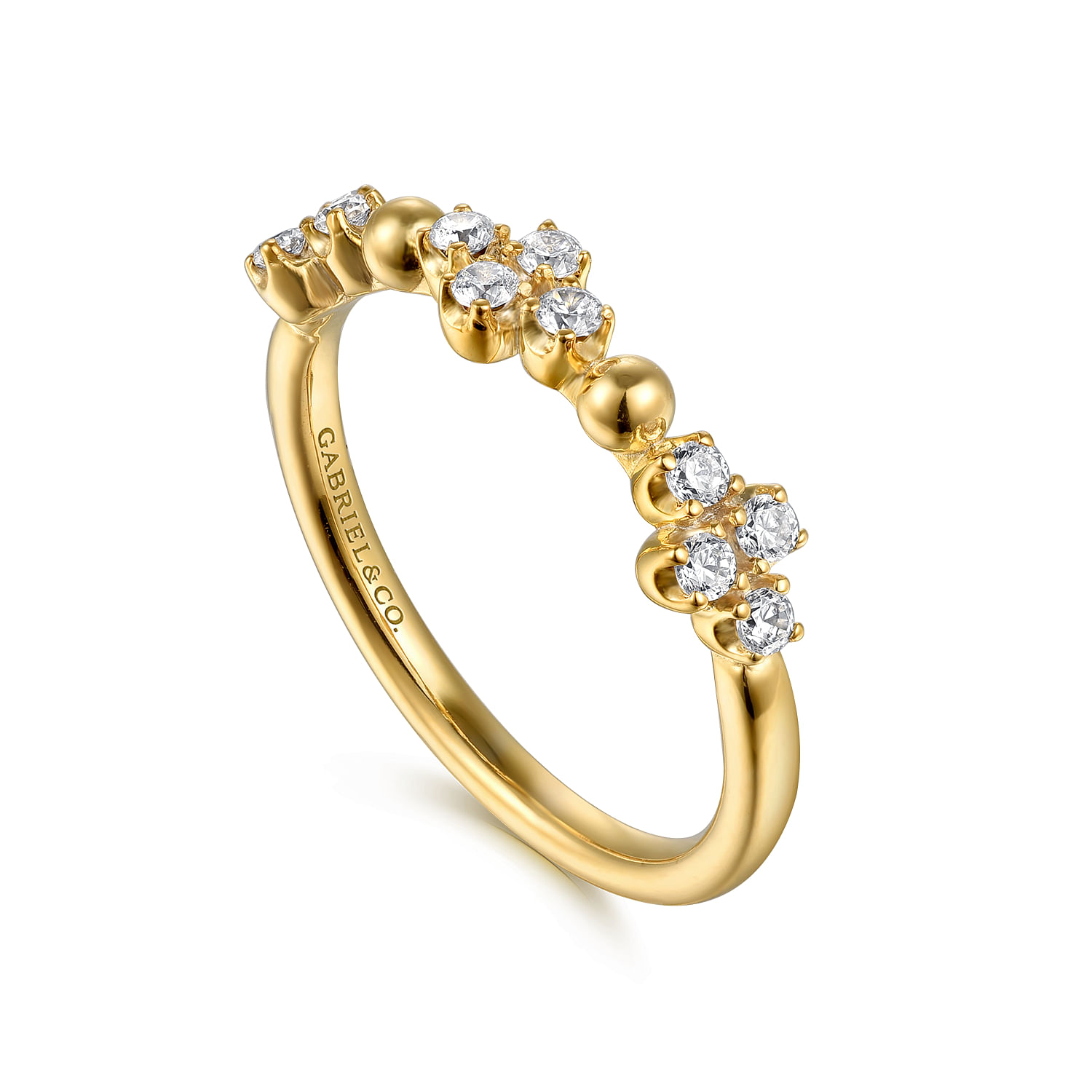 Gabriel & Co. 14K Yellow Gold Bujukan & Diamond Clover Stacking Ring
