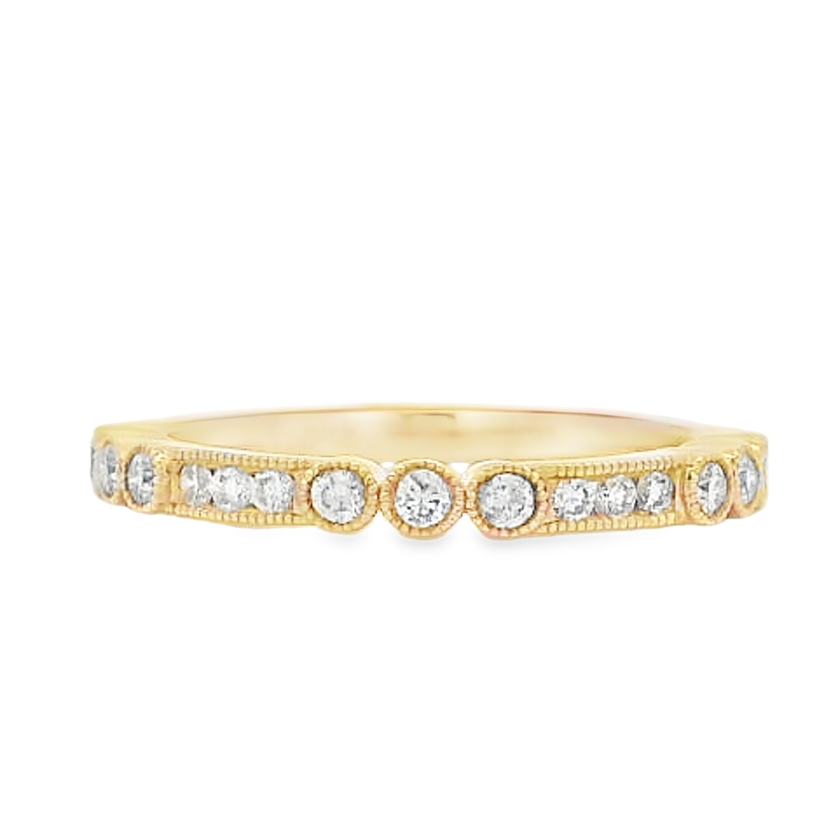 18K Yellow Gold Milgrain Edge Diamond Band