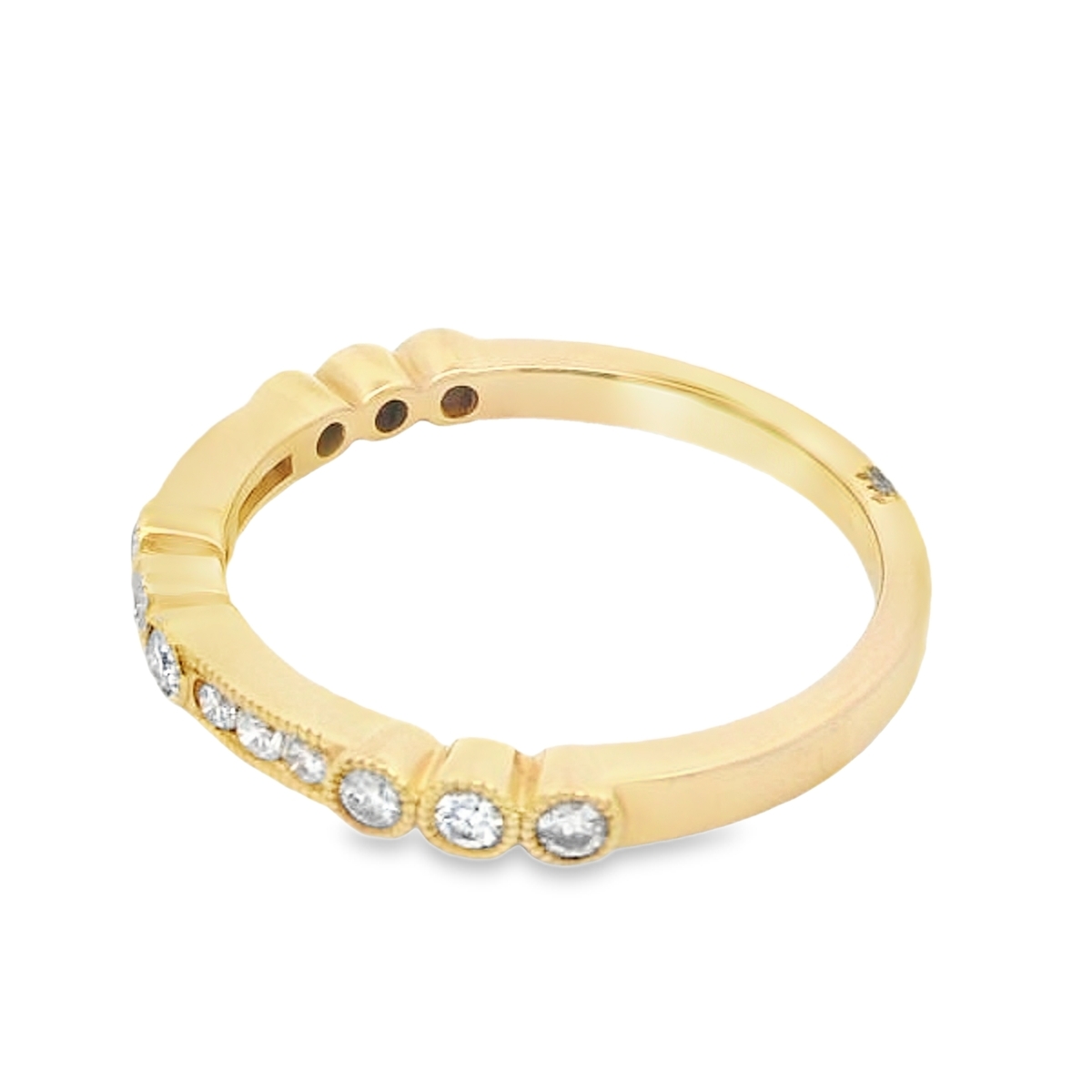 18K Yellow Gold Milgrain Edge Diamond Band
