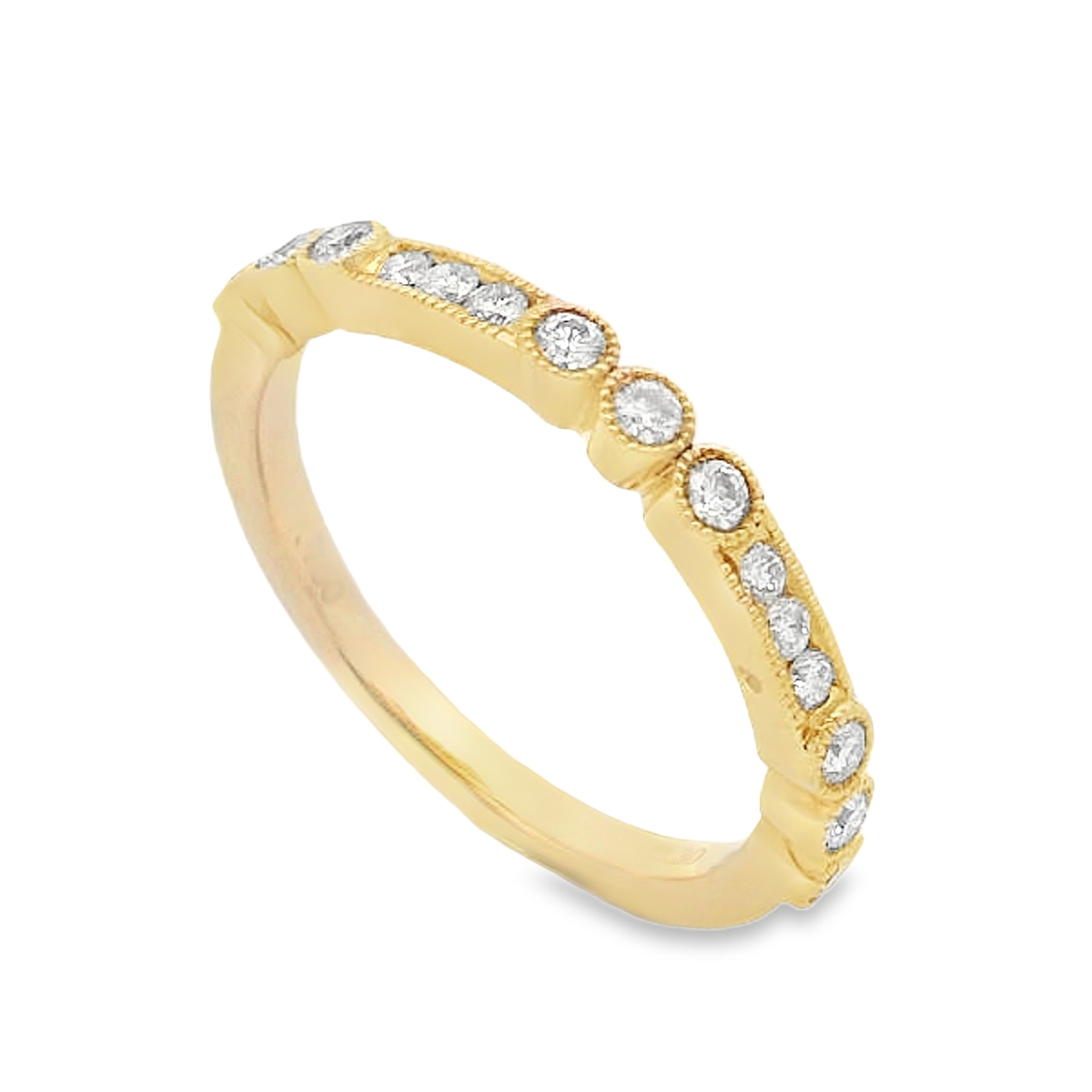 18K Yellow Gold Milgrain Edge Diamond Band