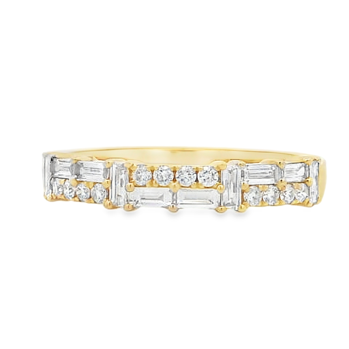 18K Yellow Gold Round and Baguette Mix Diamond Band
