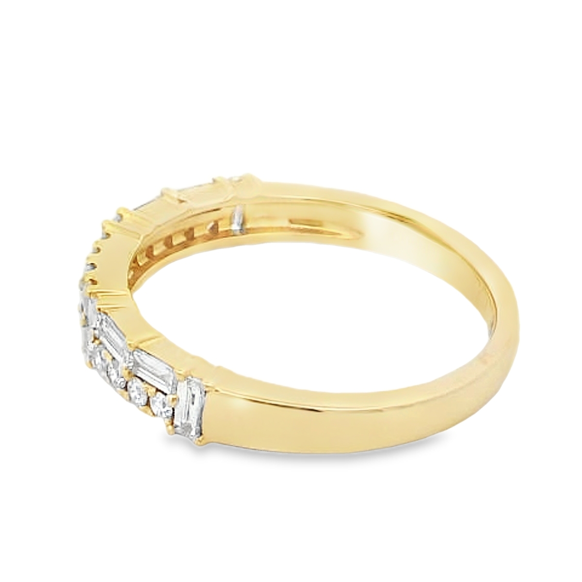 18K Yellow Gold Round and Baguette Mix Diamond Band