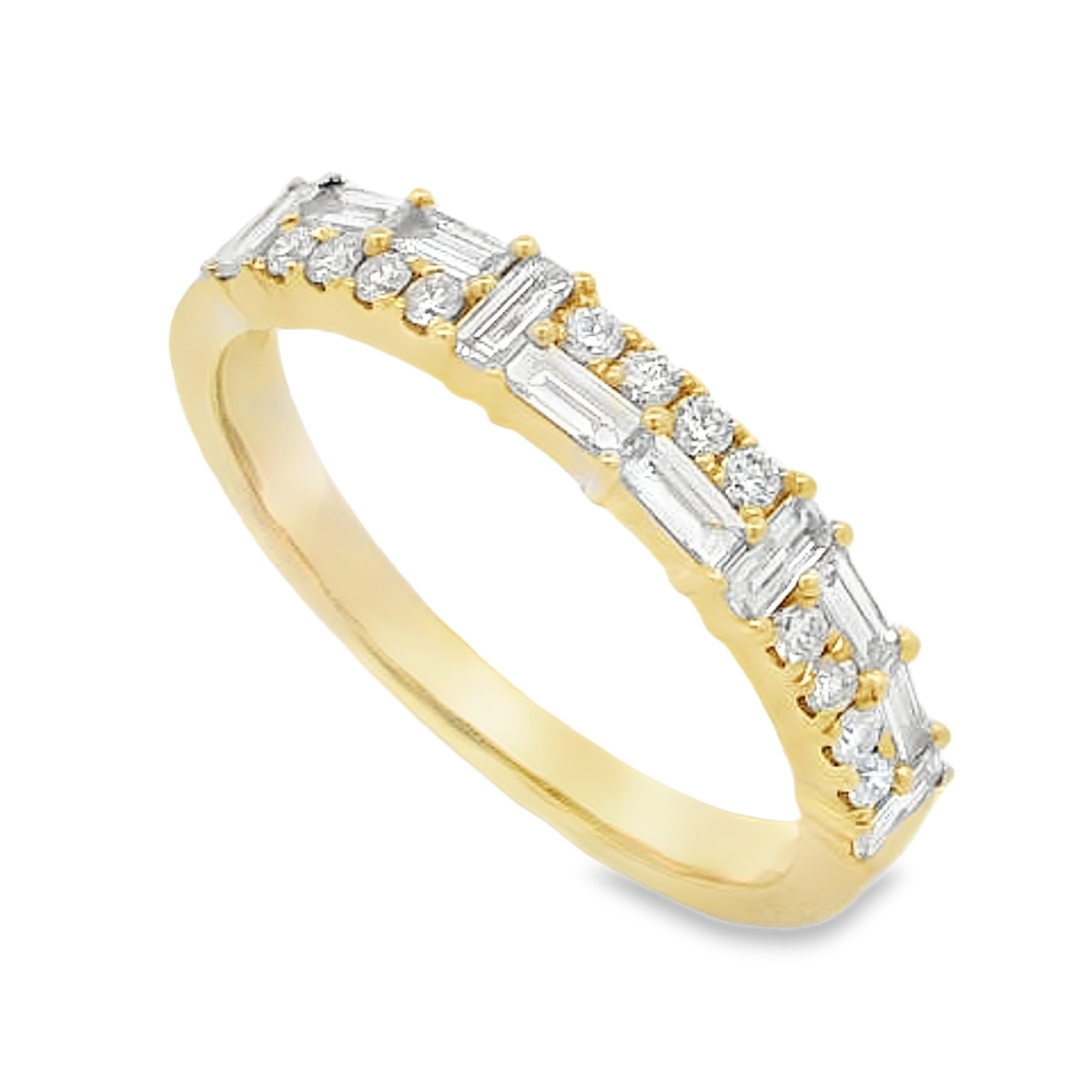 18K Yellow Gold Round and Baguette Mix Diamond Band