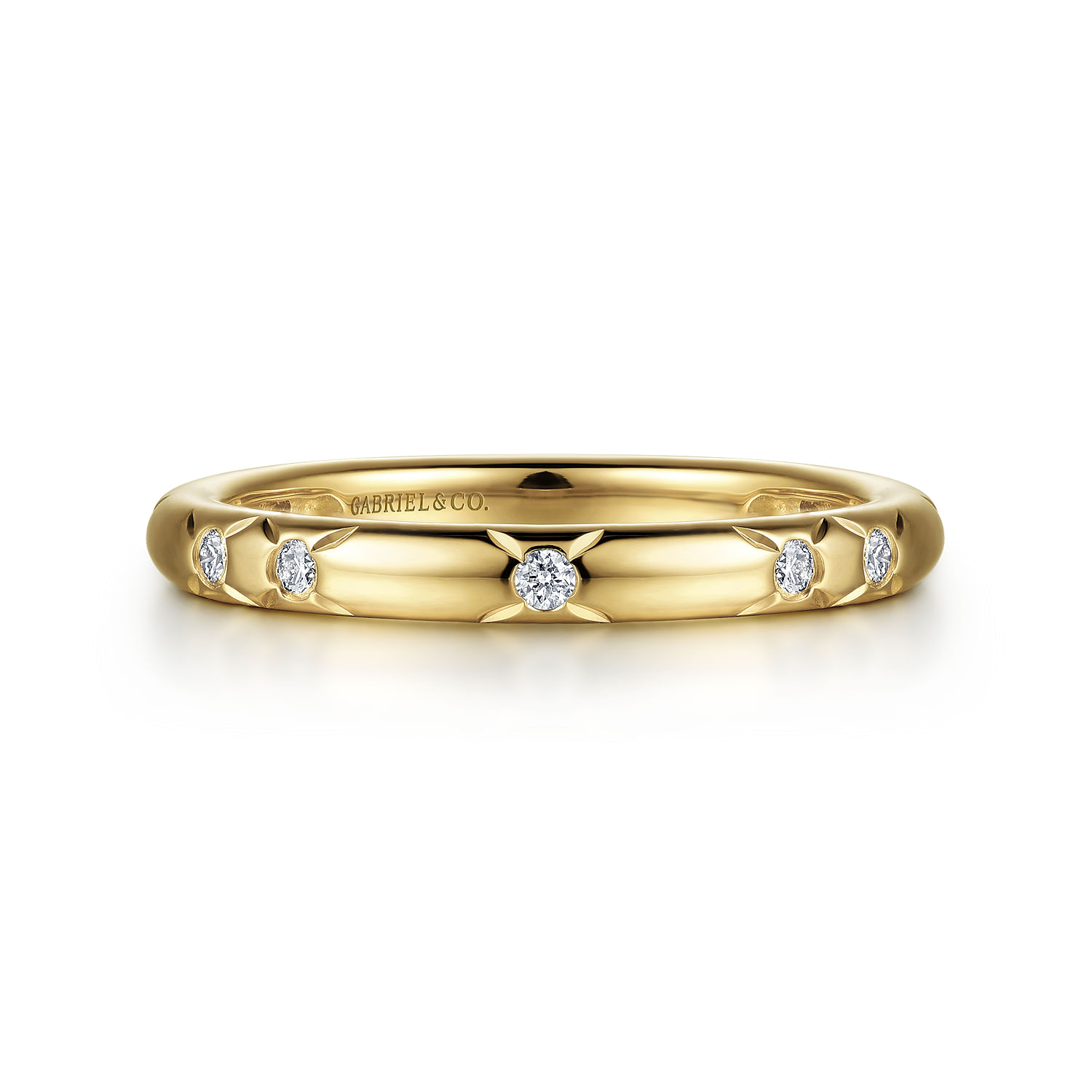 Gabriel & Co. 14K Yellow Gold Starry Burnished Diamond Stackable Ring