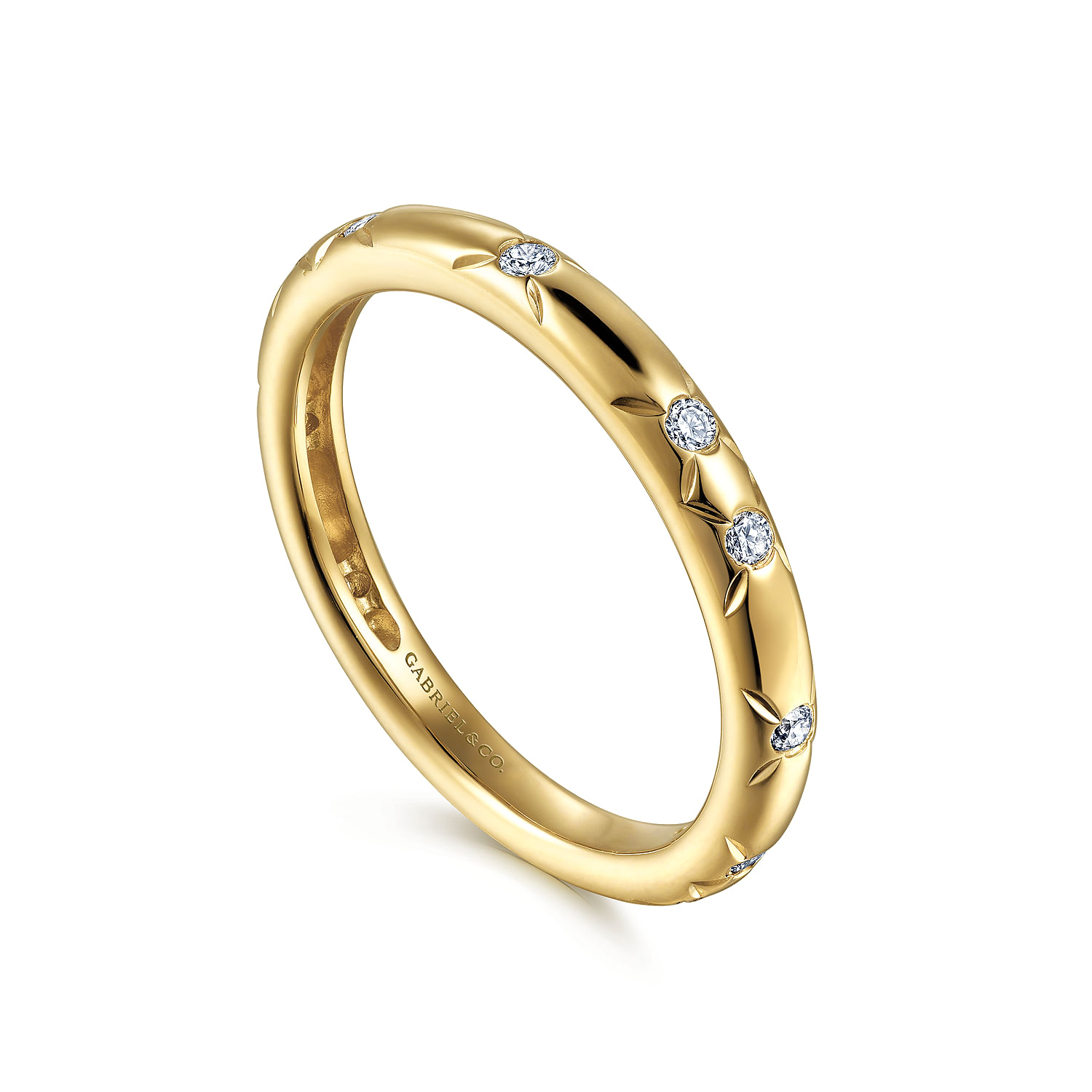 Gabriel & Co. 14K Yellow Gold Starry Burnished Diamond Stackable Ring