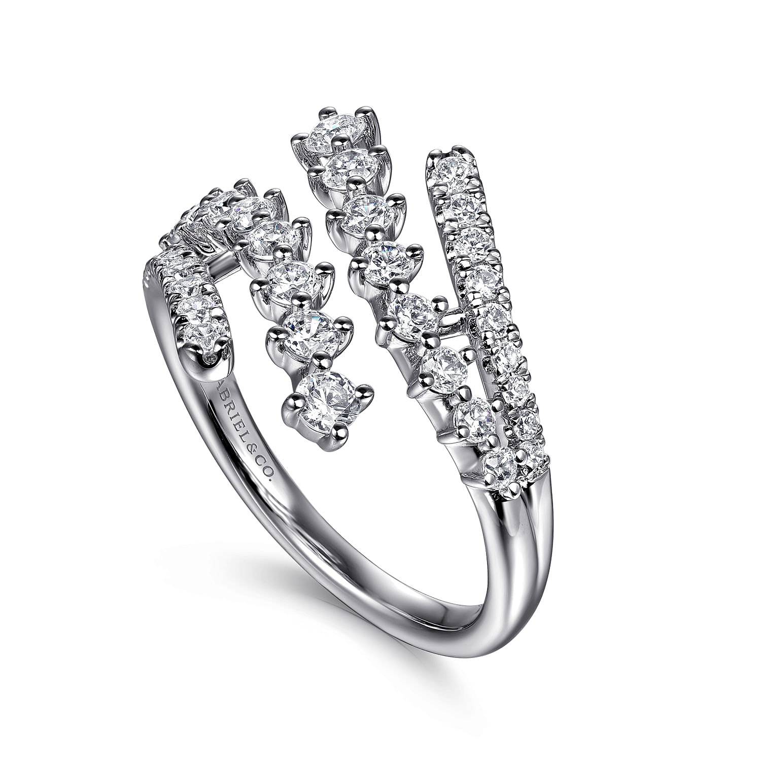 Gabriel & Co. 14K White Gold Multi-Row Graduating Diamond Bypass Ring