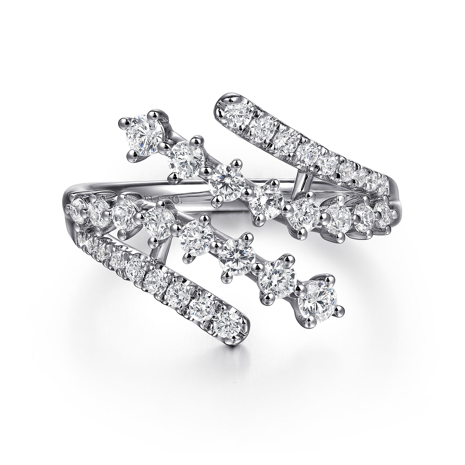 Gabriel & Co. 14K White Gold Multi-Row Graduating Diamond Bypass Ring
