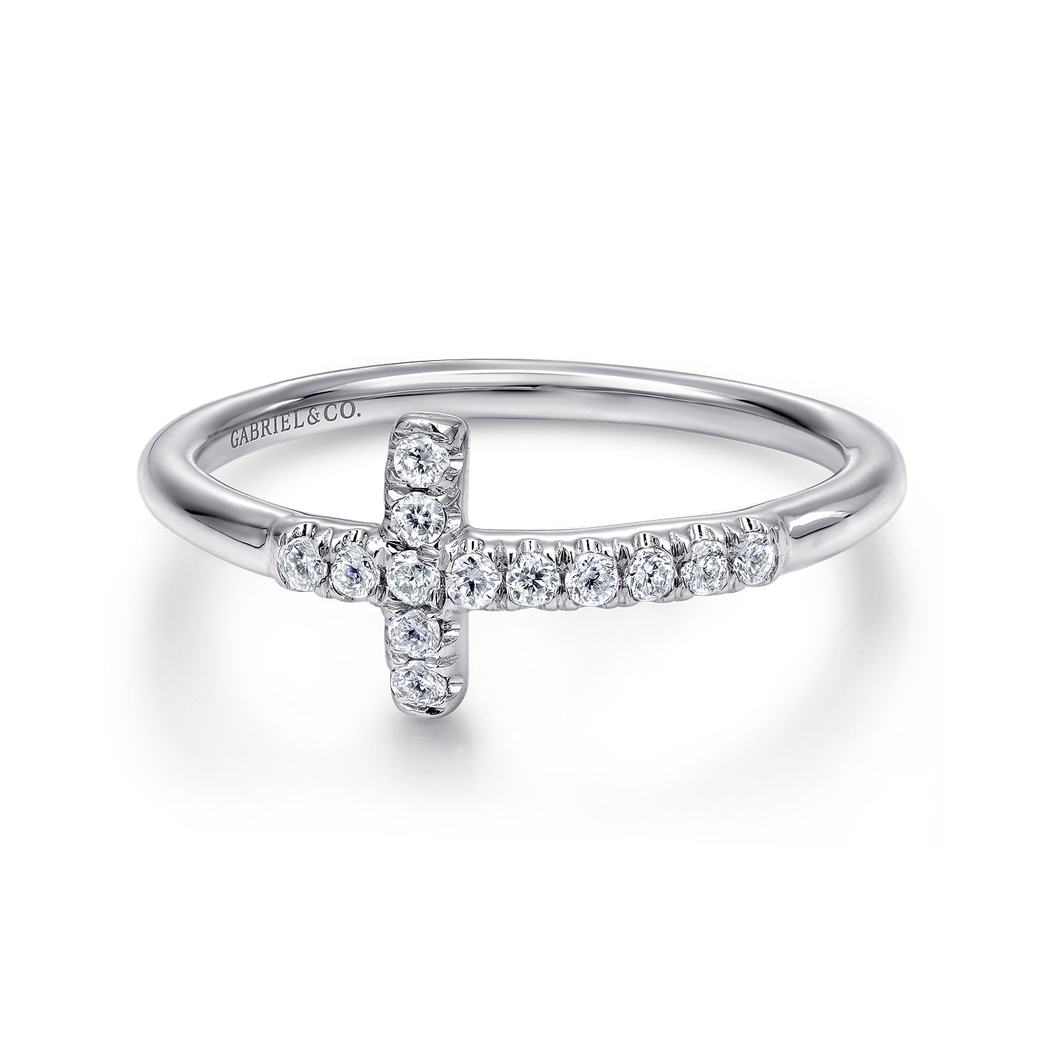 Gabriel & Co. 14K White Gold Sideways Diamond Cross Ring