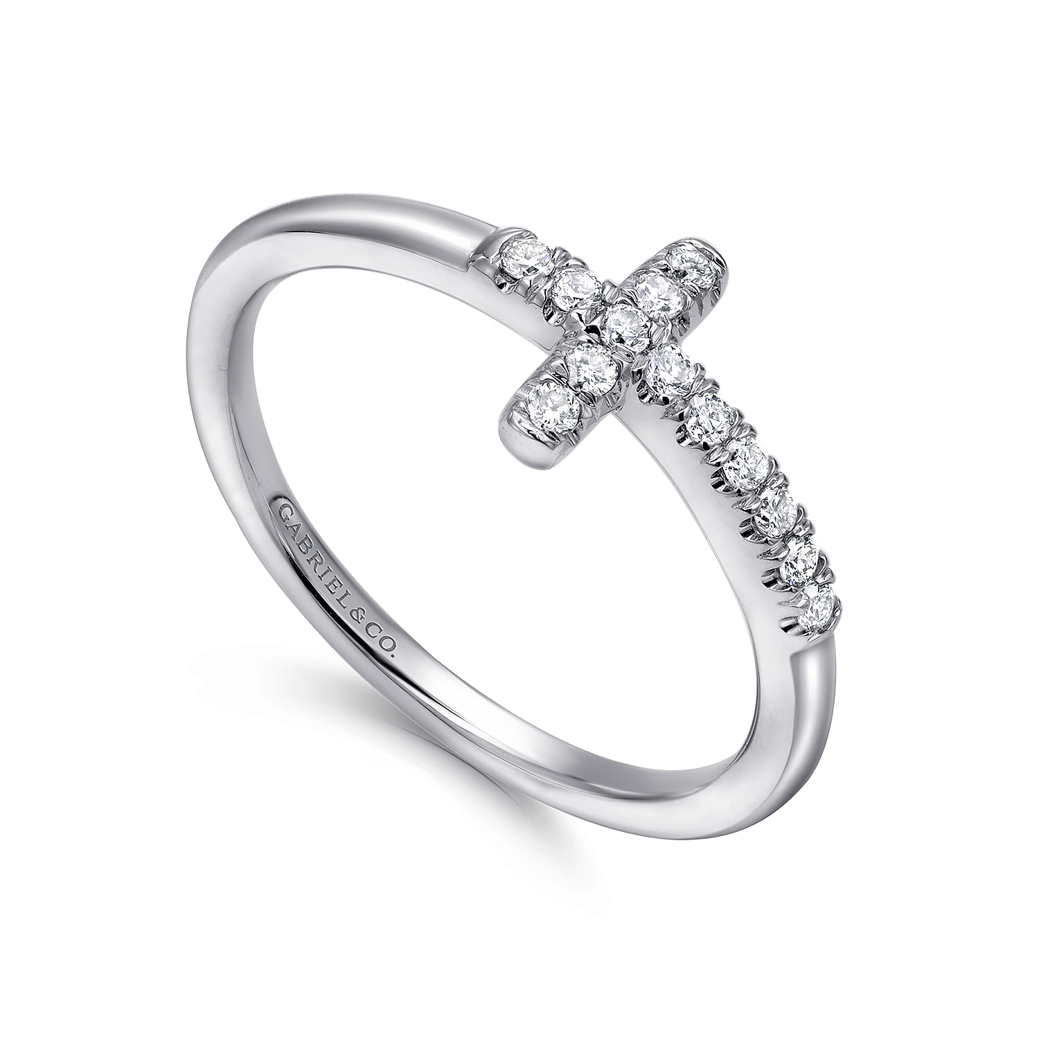 Gabriel & Co. 14K White Gold Sideways Diamond Cross Ring