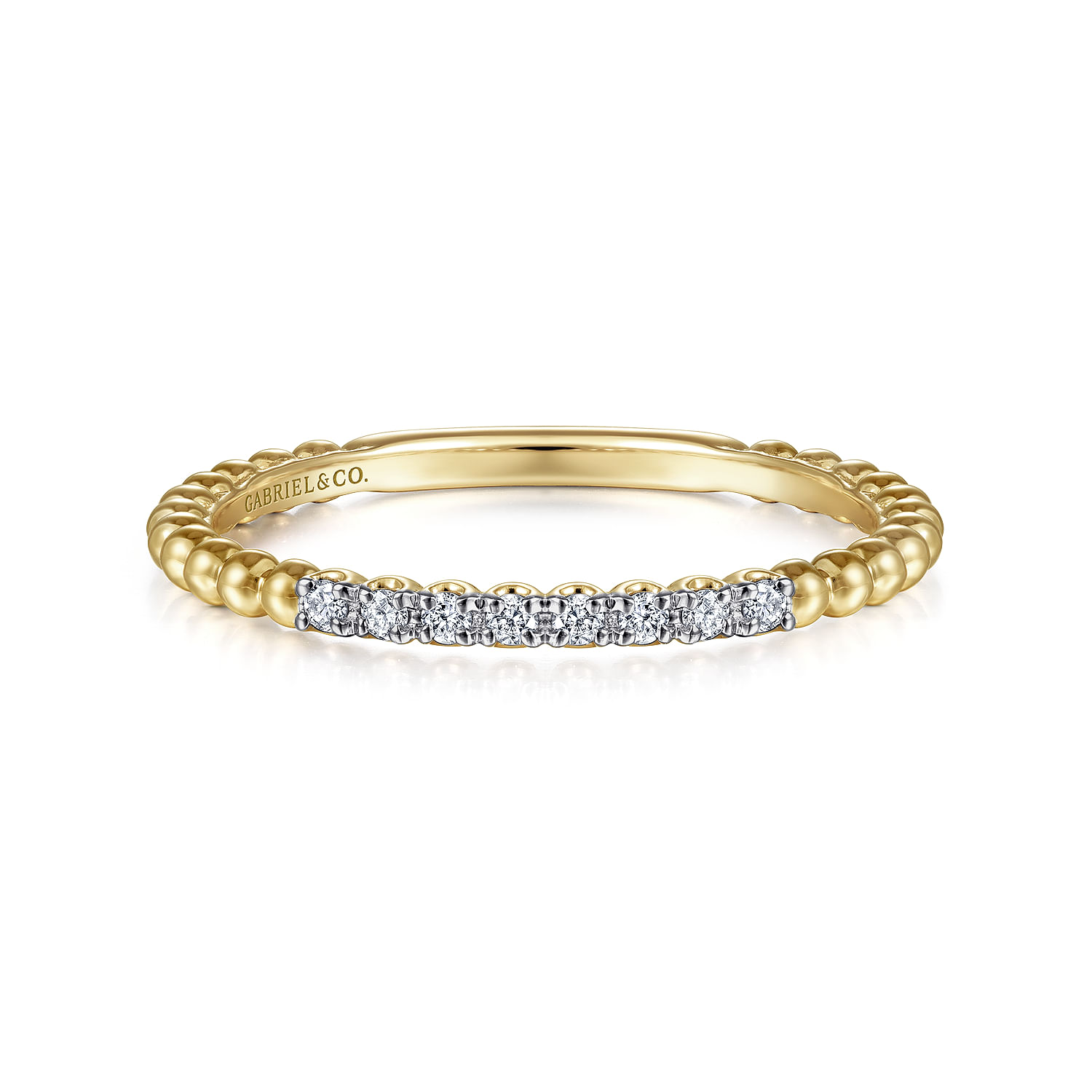 Gabriel & Co. 14K Yellow Gold Bujukan Bead Diamond Stackable Ring