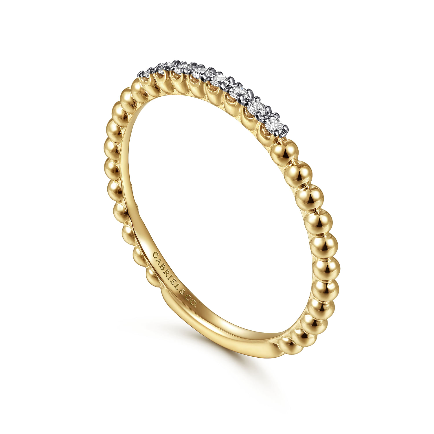 Gabriel & Co. 14K Yellow Gold Bujukan Bead Diamond Stackable Ring