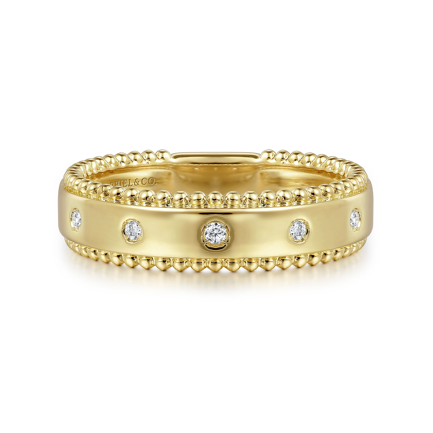 Gabriel & Co. 14K Yellow Gold Bujukan Wide Burnished Diamond Stackable Ring