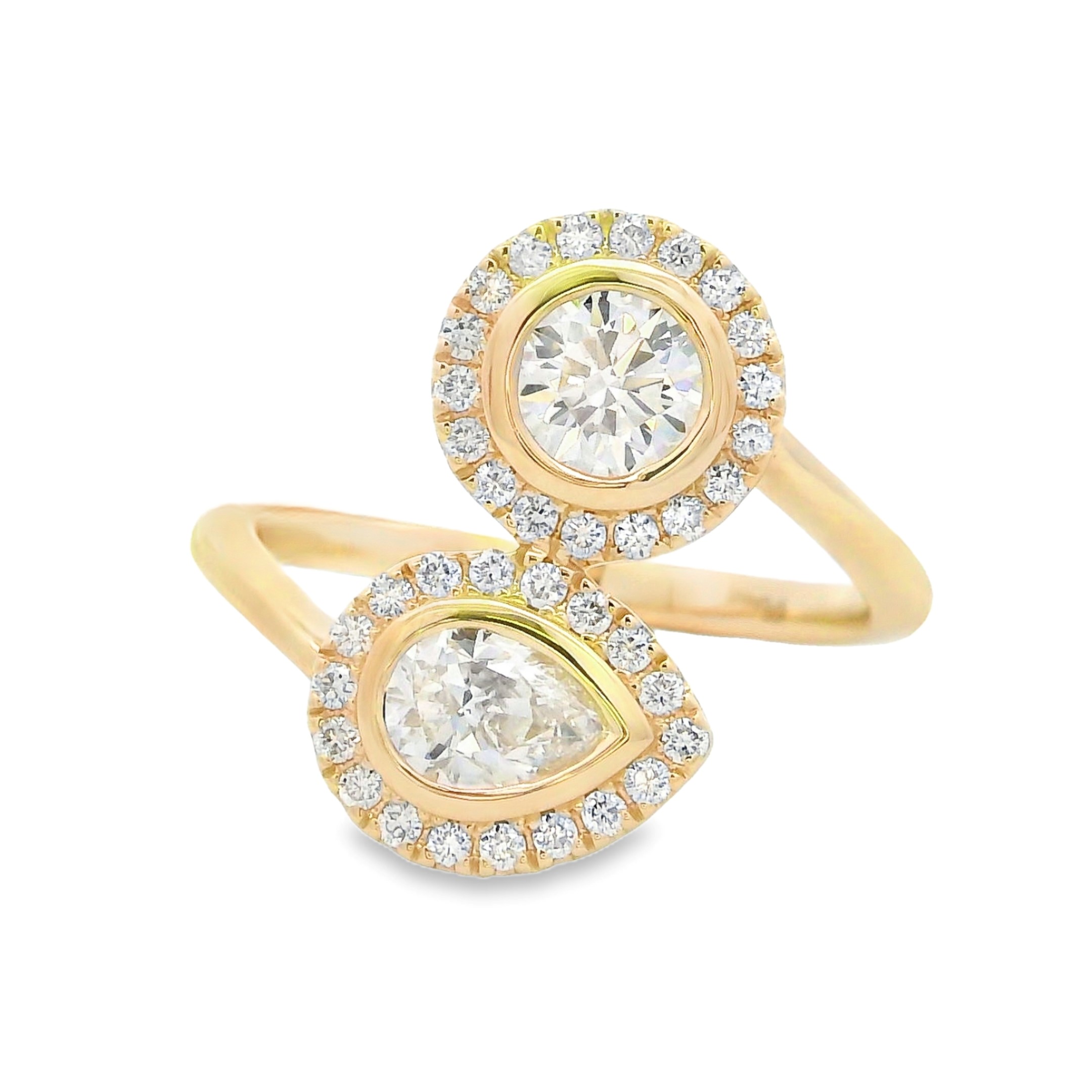14K Yellow Gold 2-Stone Diamond Halo Bypass Ring
