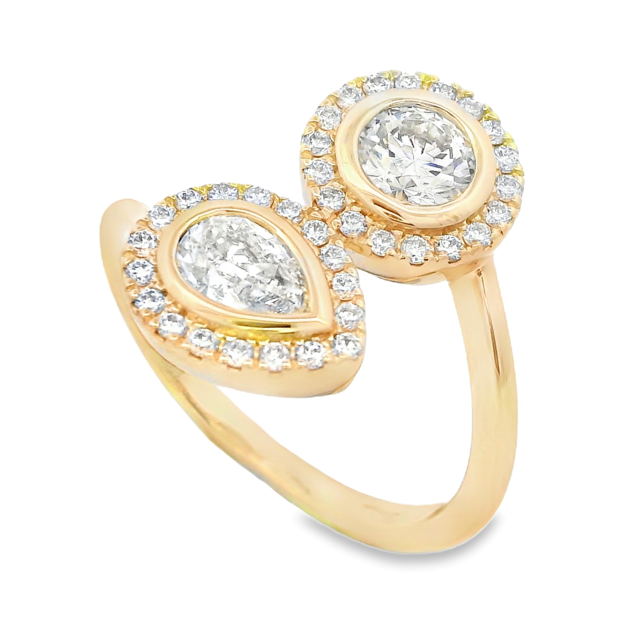 14K Yellow Gold 2-Stone Diamond Halo Bypass Ring