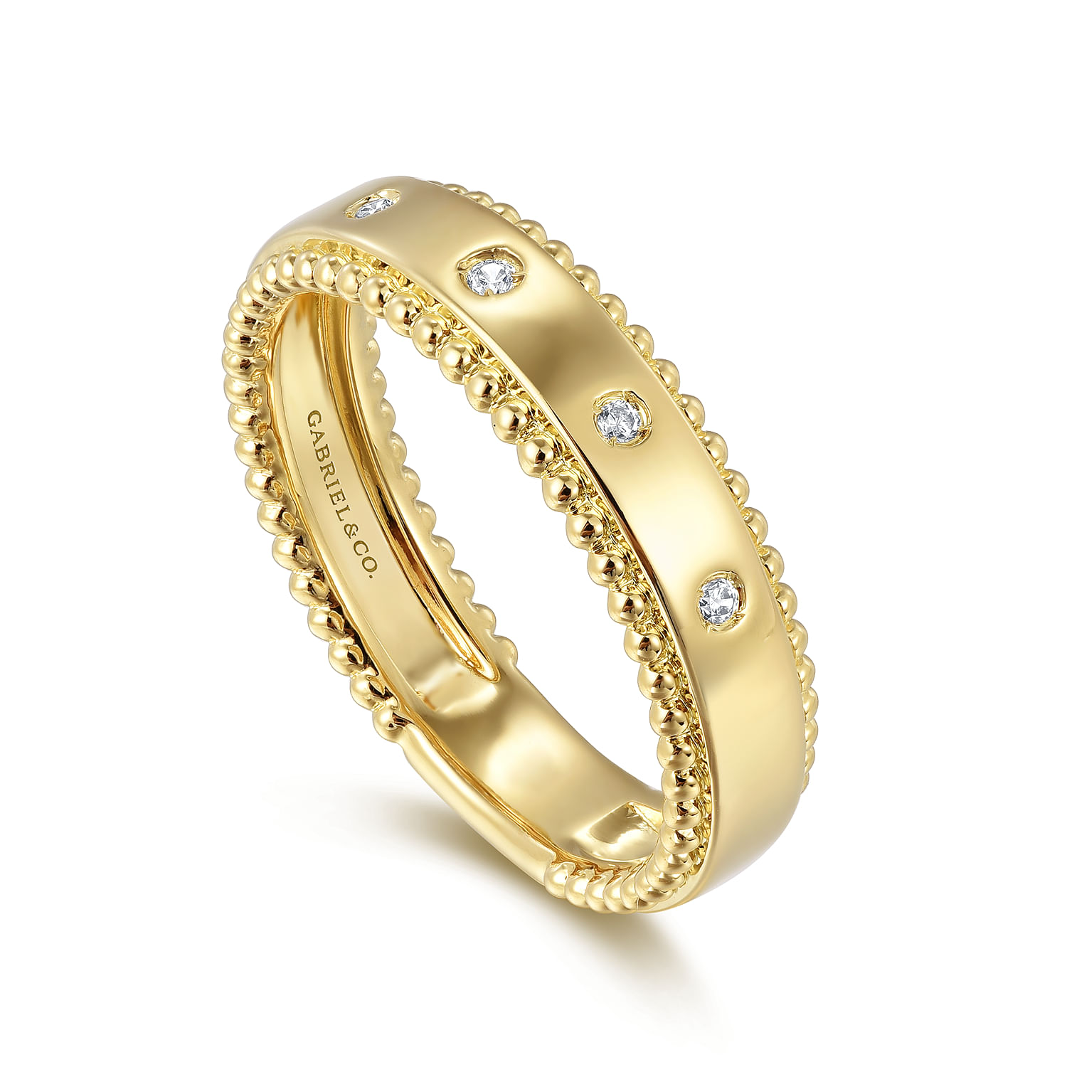 Gabriel & Co. 14K Yellow Gold Bujukan Wide Burnished Diamond Stackable Ring