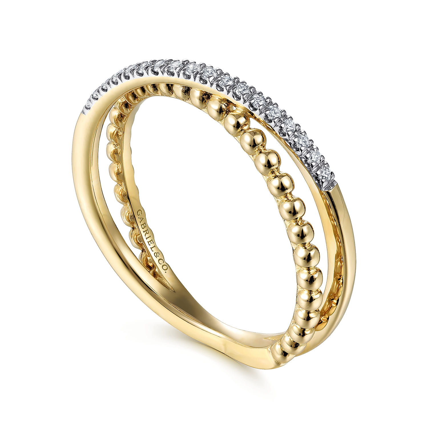 Gabriel & Co. 14K Yellow Gold Bujukan Pave Diamond Criss Cross Ring