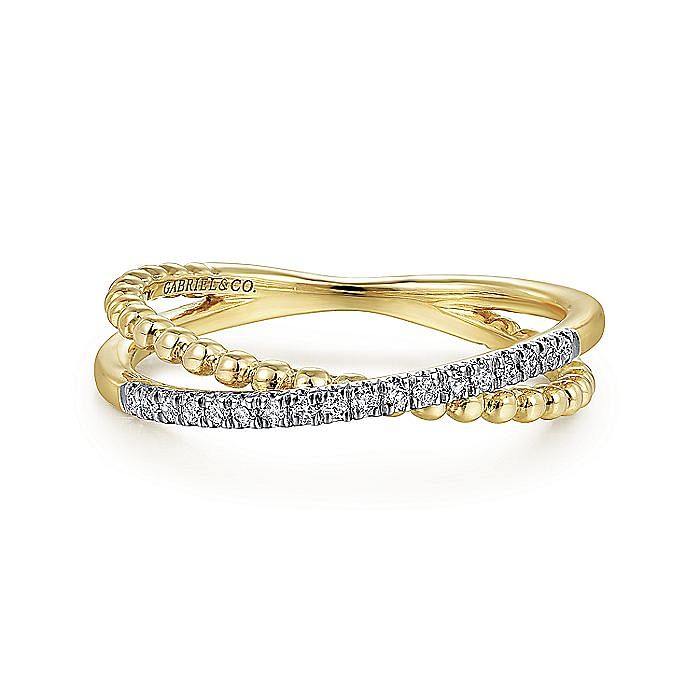 Gabriel & Co. 14K Yellow Gold Bujukan Pave Diamond Criss Cross Ring