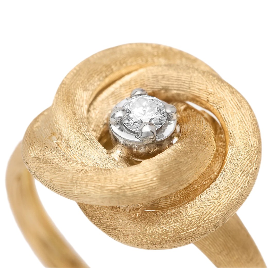 Marco Bicego 18K Yellow Gold Jaipur Gold Floral Diamond Flower Ring with 1 Round Diamond 0.08ct F-G VS  Size 7