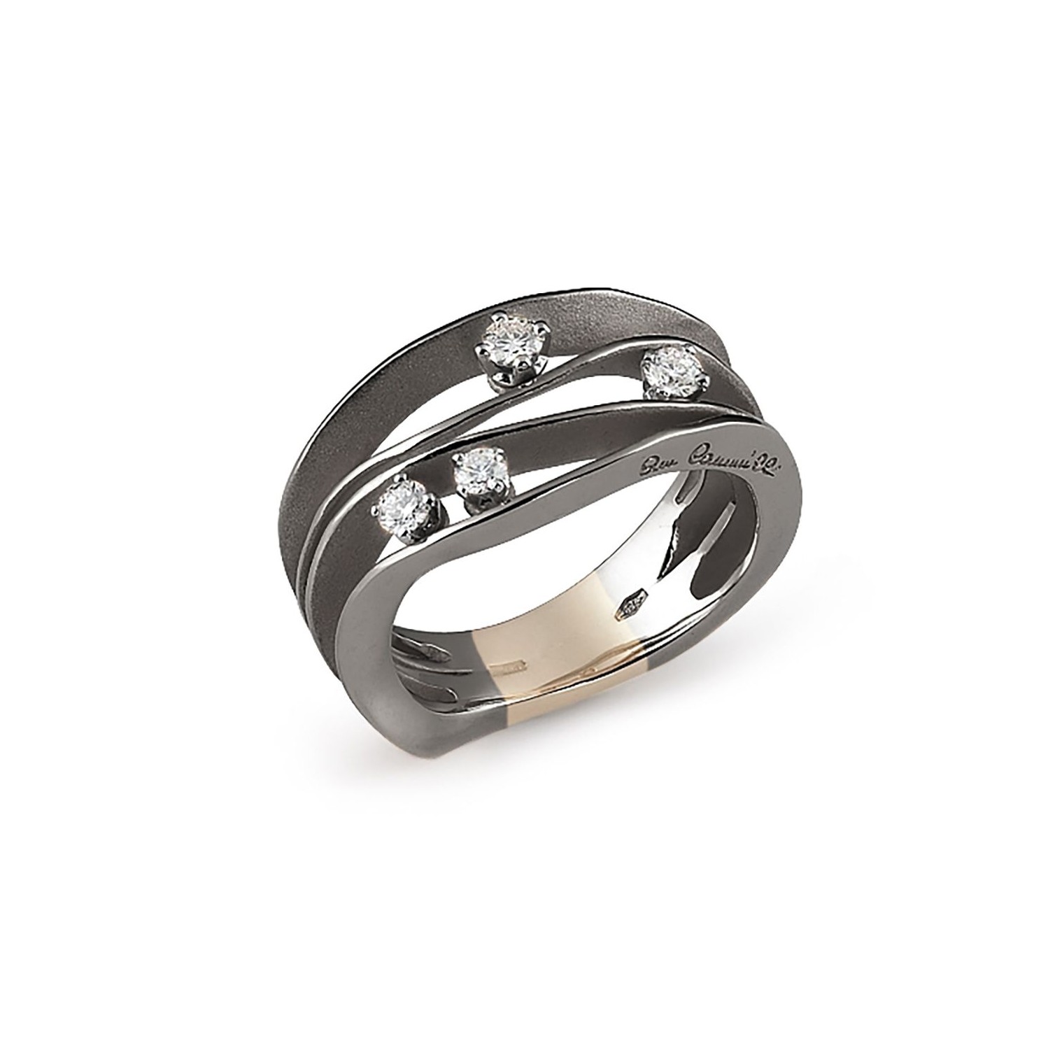 Cammilli 18K Black Lava Gold Dune Diamond Ring Size 7.5 with 4 Round Diamonds 0.27ct G VS