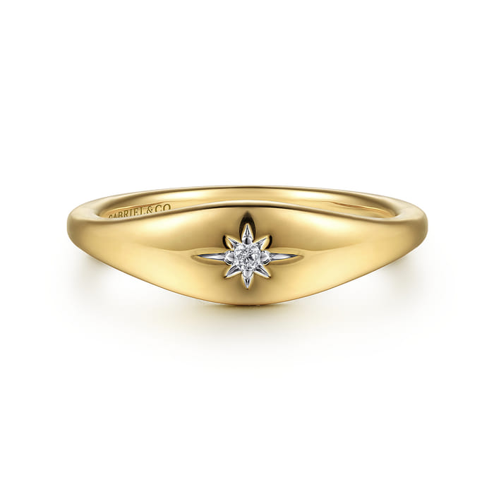 Gabriel & Co. 14K Yellow Gold Diamond Signet Ring