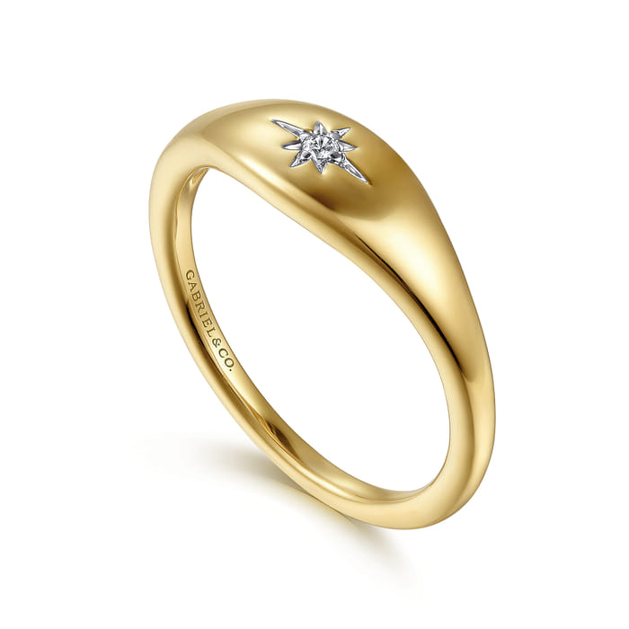 Gabriel & Co. 14K Yellow Gold Diamond Signet Ring