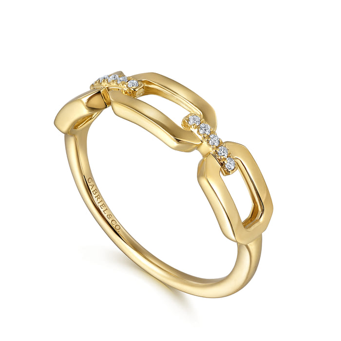 Gabriel & Co. 14K Yellow Gold Diamond Link Chain Ring