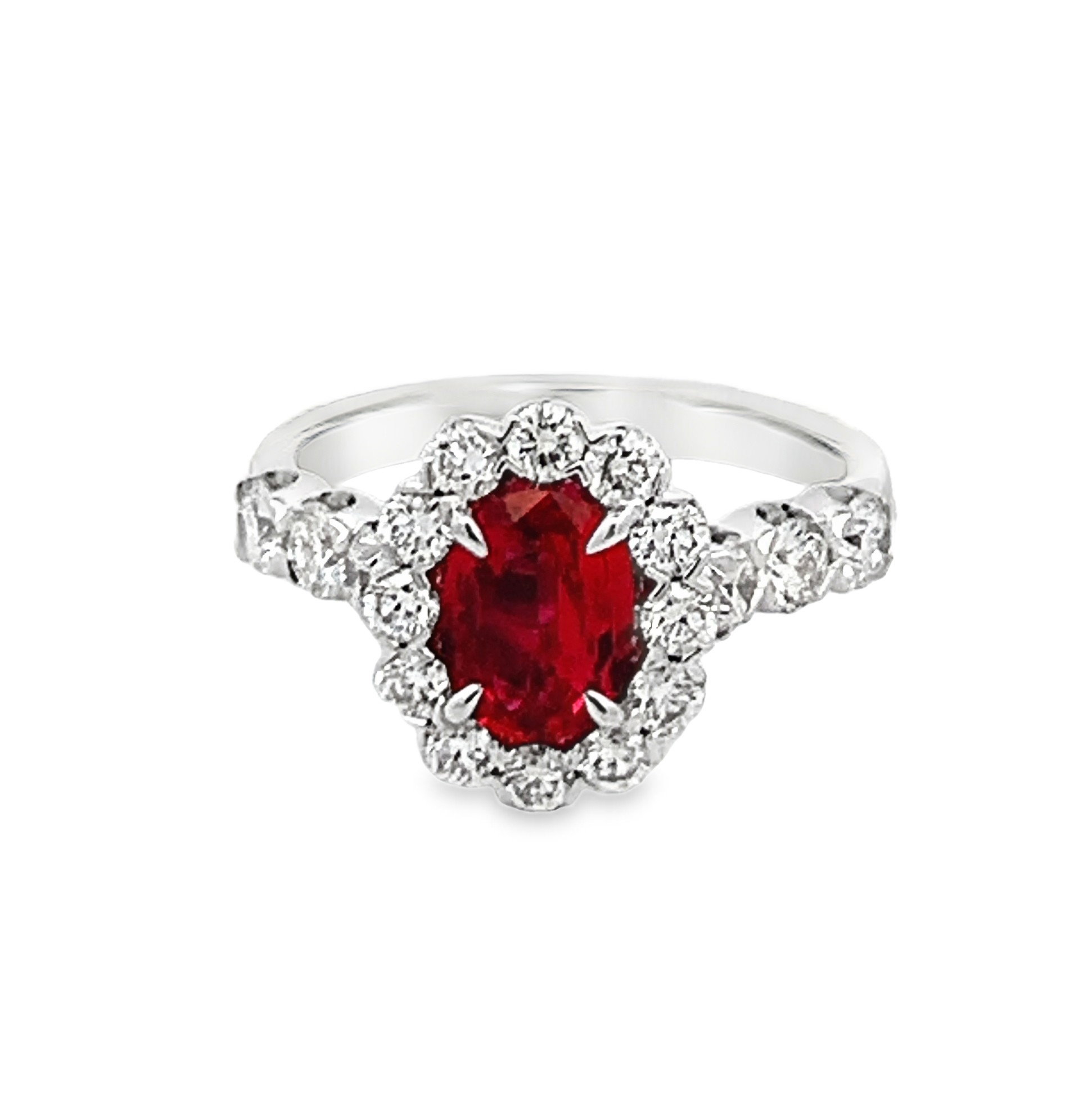 Christopher Designs 14K White Gold Ruby and Diamond Halo Ring