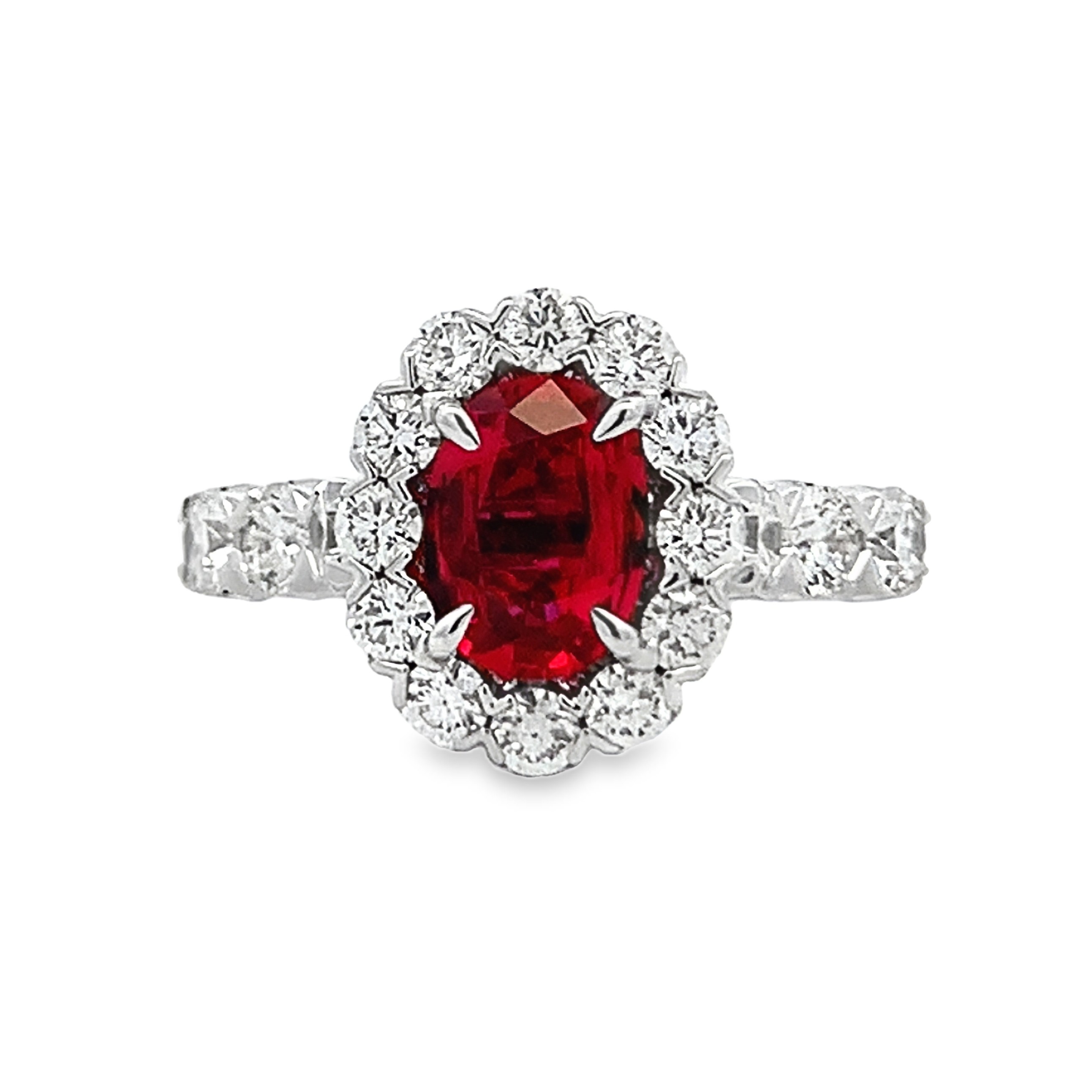Christopher Designs 14K White Gold Ruby and Diamond Halo Ring