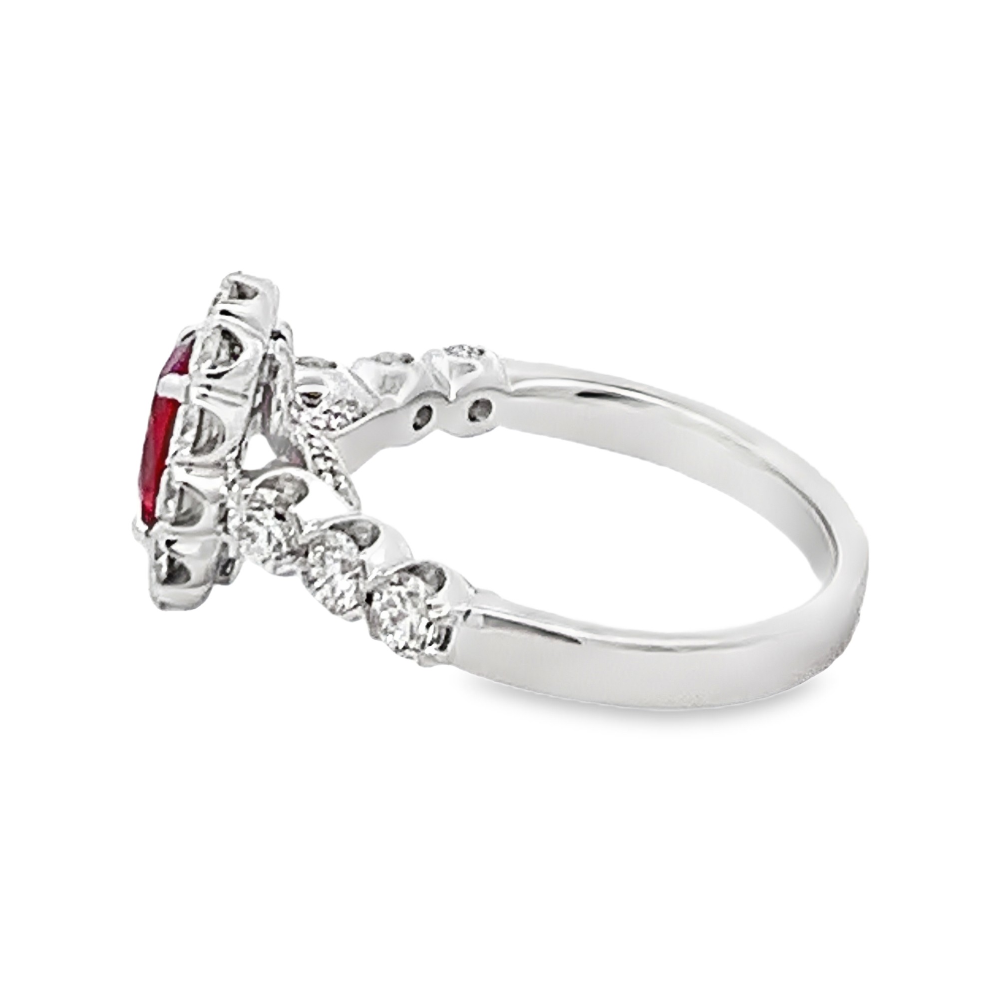 Christopher Designs 14K White Gold Ruby and Diamond Halo Ring