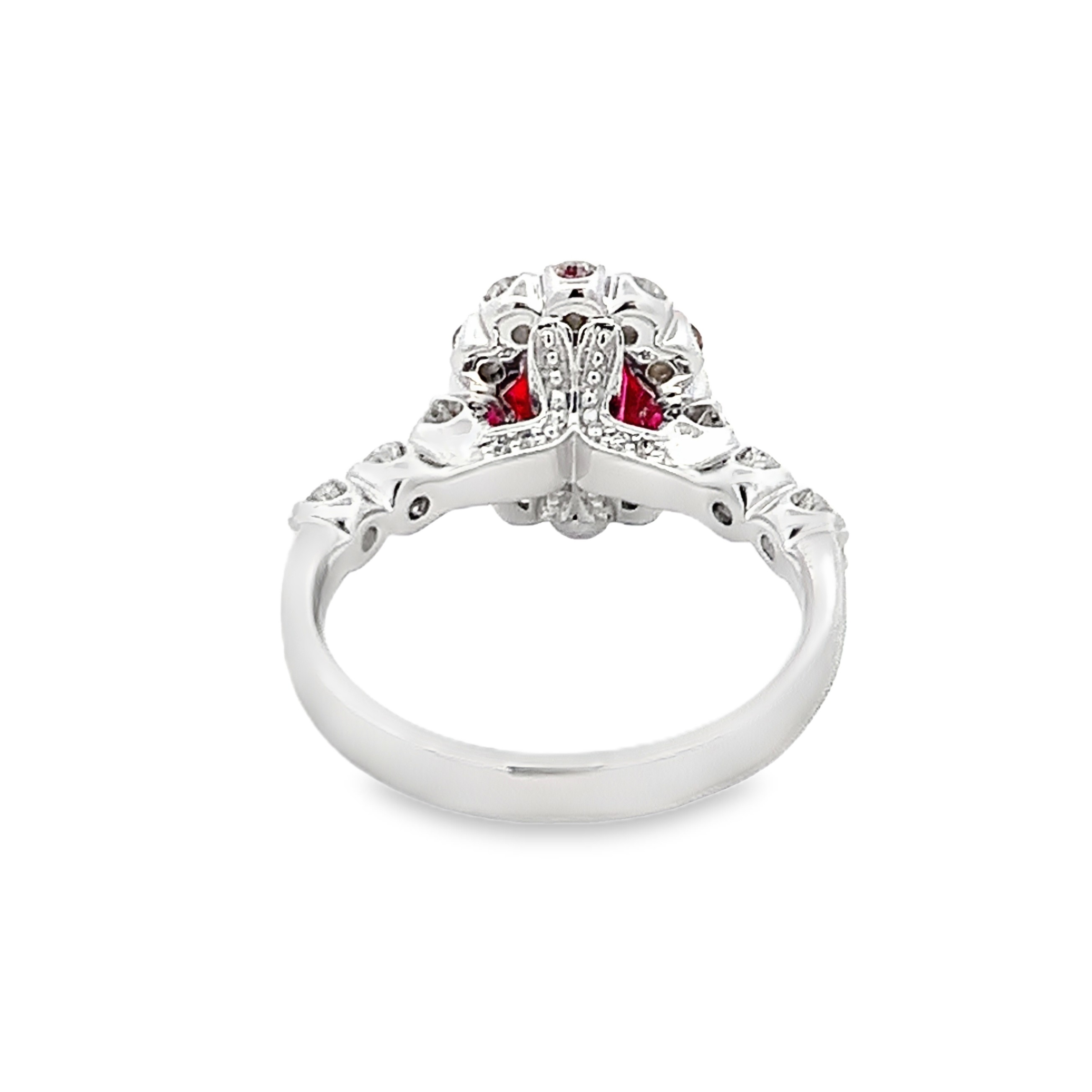 Christopher Designs 14K White Gold Ruby and Diamond Halo Ring