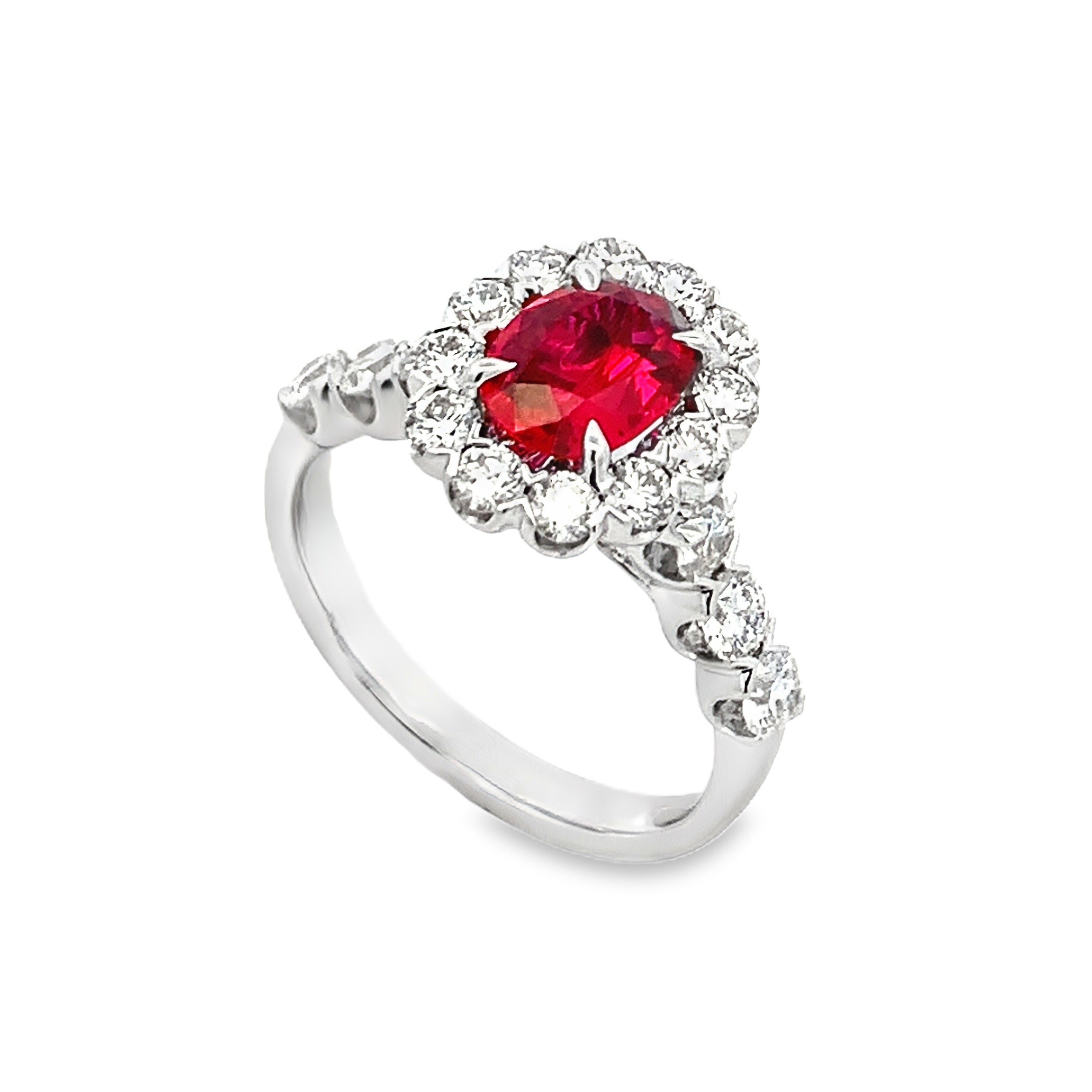 Christopher Designs 14K White Gold Ruby and Diamond Halo Ring