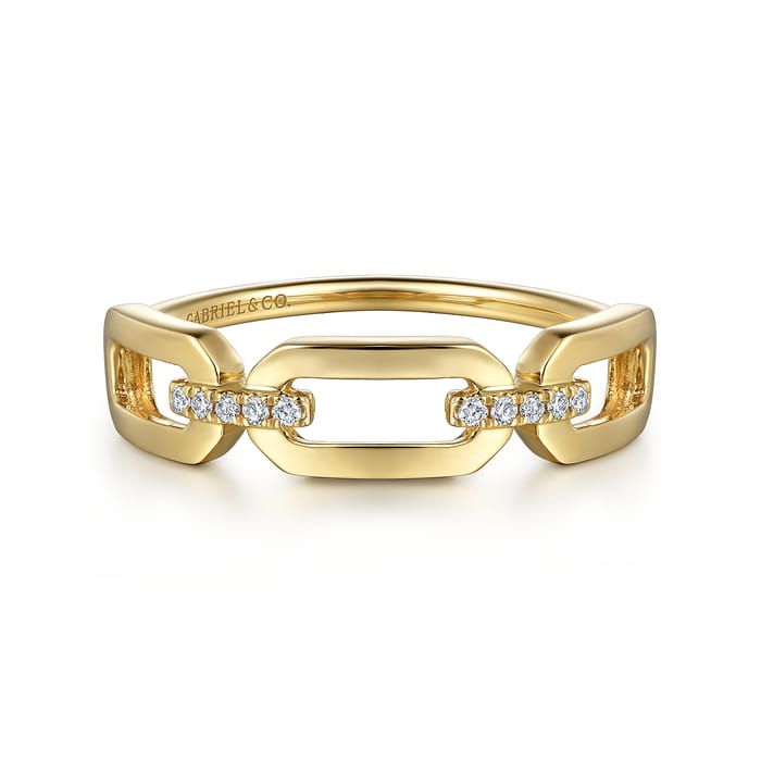 Gabriel & Co. 14K Yellow Gold Diamond Link Chain Ring