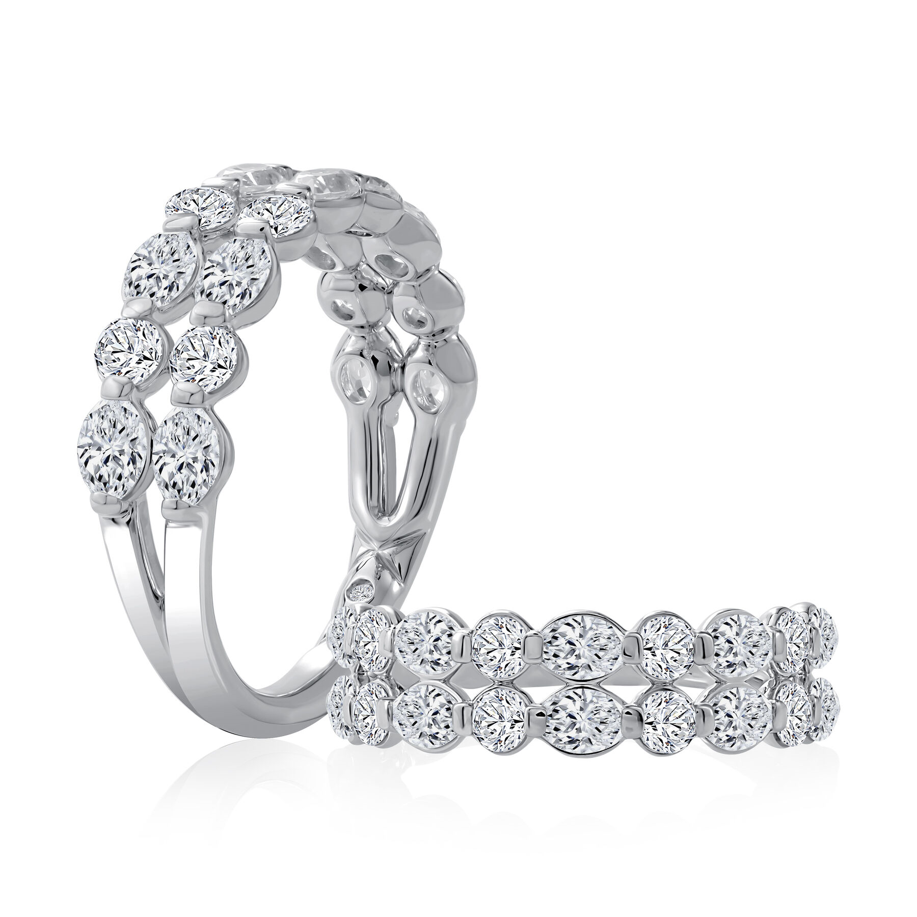 A. Jaffe 14K White Gold Two-Row Alternating Diamond Ring