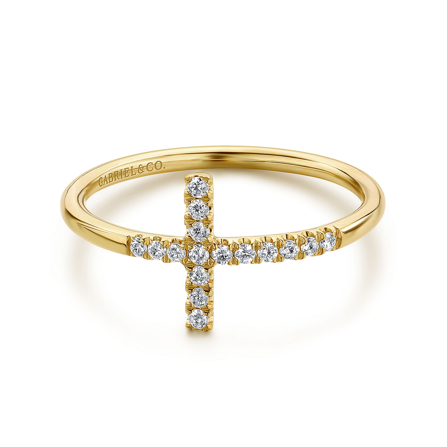 Gabriel & Co. 14K Yellow Gold Sideways Diamond Cross Ring