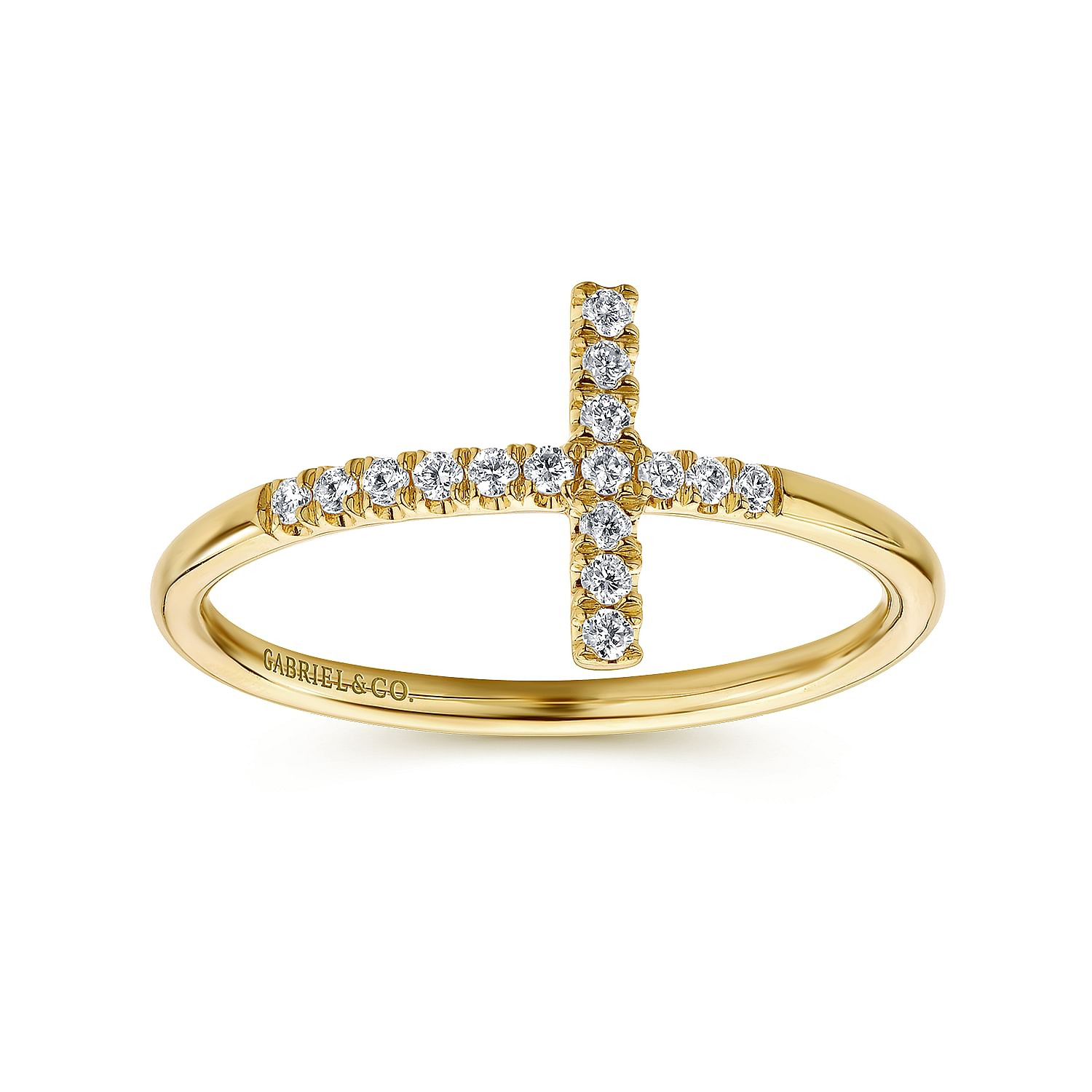 Gabriel & Co. 14K Yellow Gold Sideways Diamond Cross Ring
