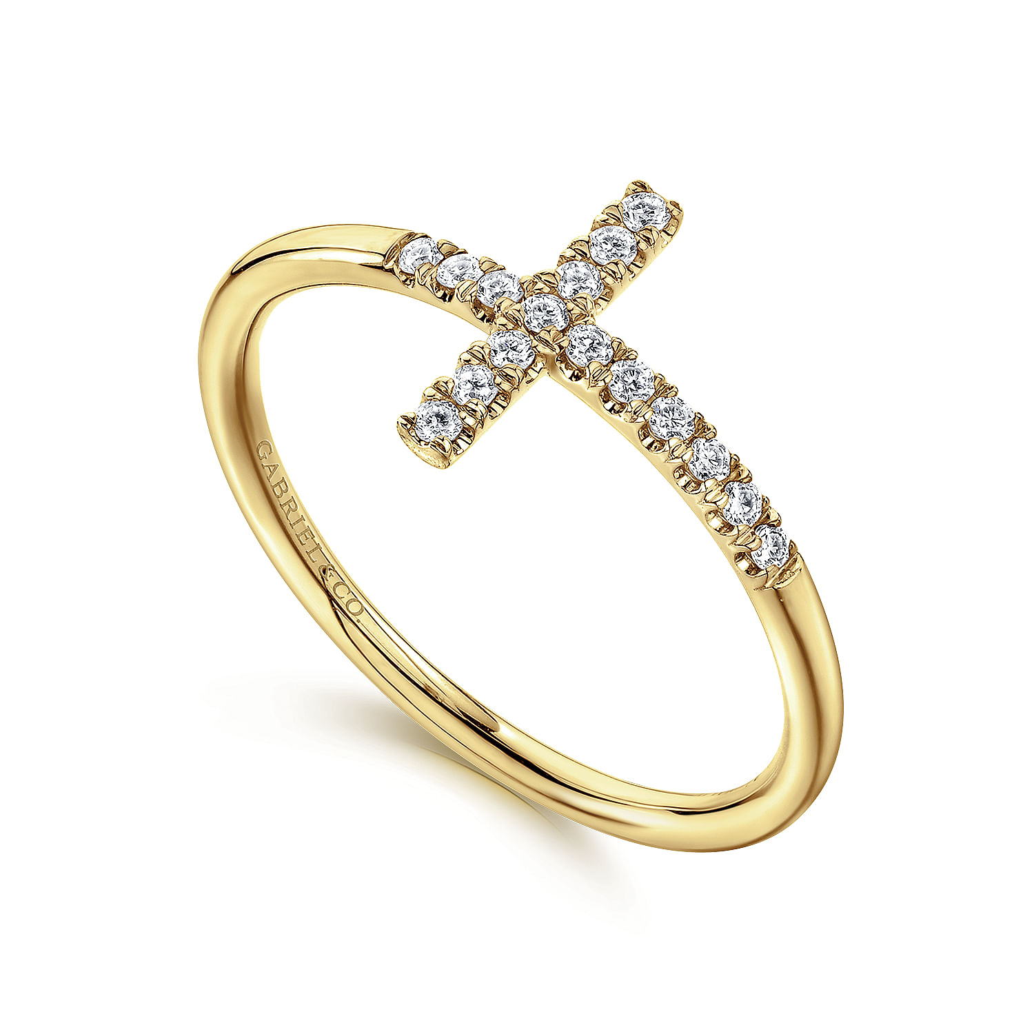 Gabriel & Co. 14K Yellow Gold Sideways Diamond Cross Ring