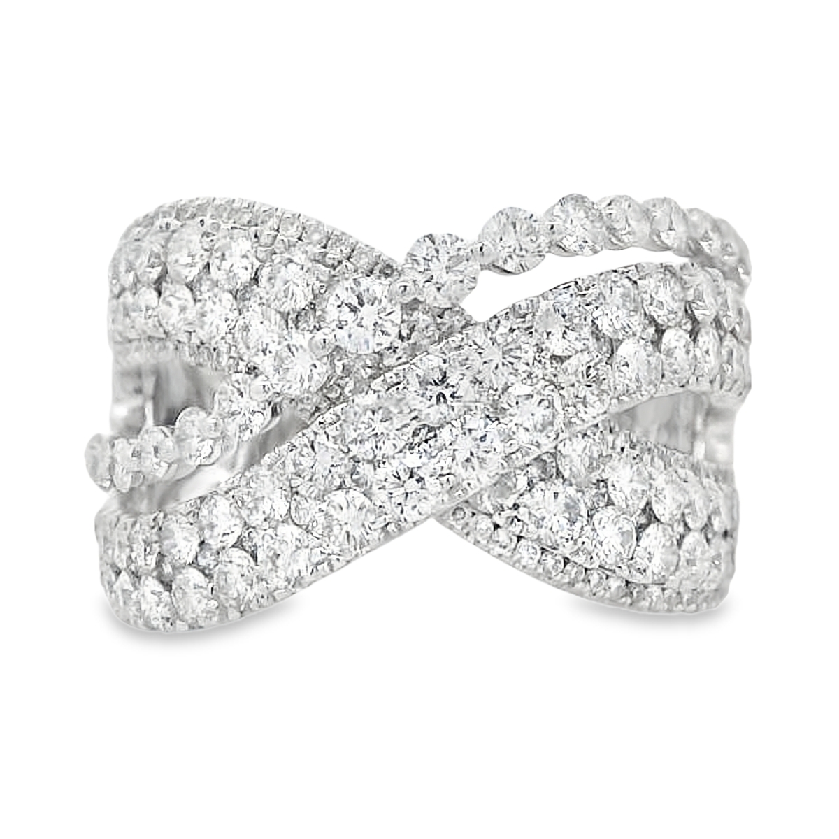 18K White Gold Criss-Cross Rows Diamond Ring