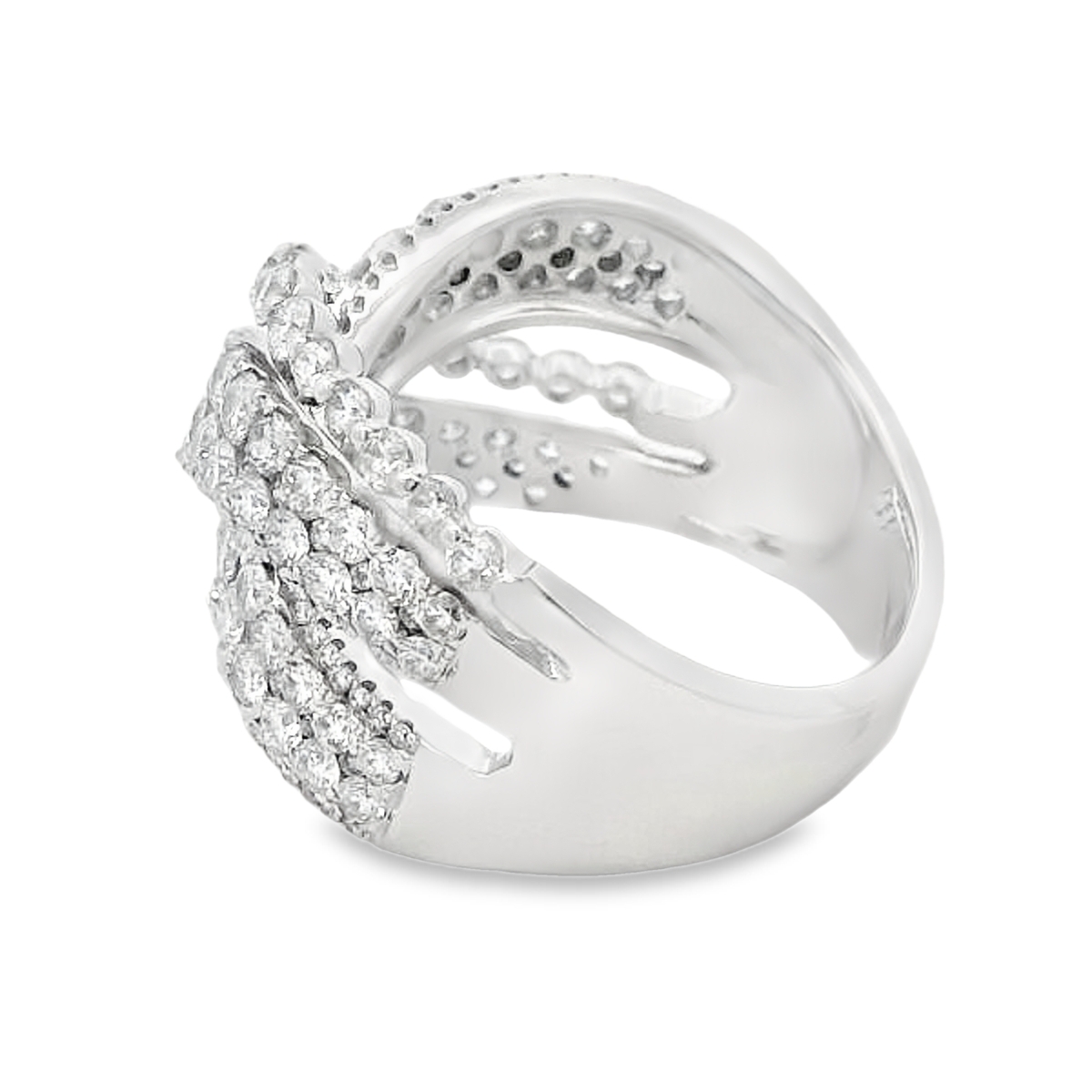 18K White Gold Criss-Cross Rows Diamond Ring