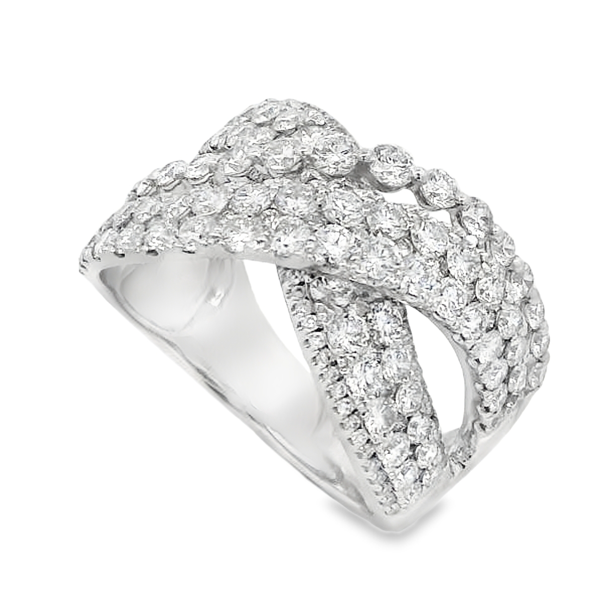18K White Gold Criss-Cross Rows Diamond Ring