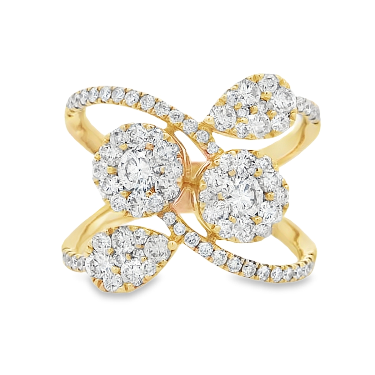18K Yellow Gold Diamond Clusters Wrap-Style Ring