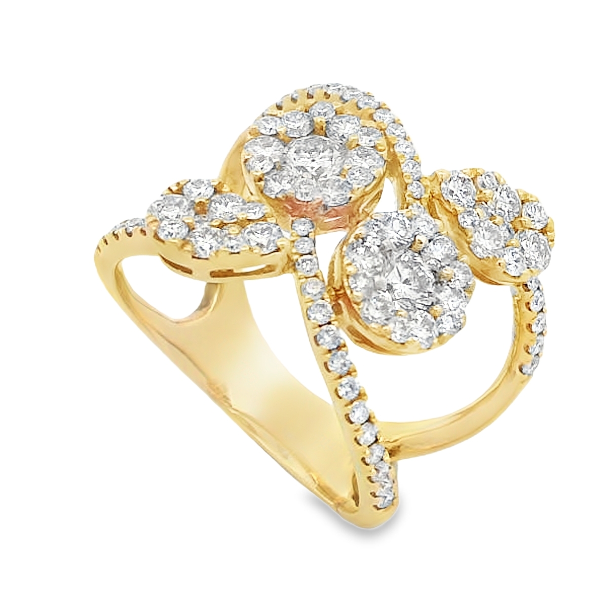 18K Yellow Gold Diamond Clusters Wrap-Style Ring
