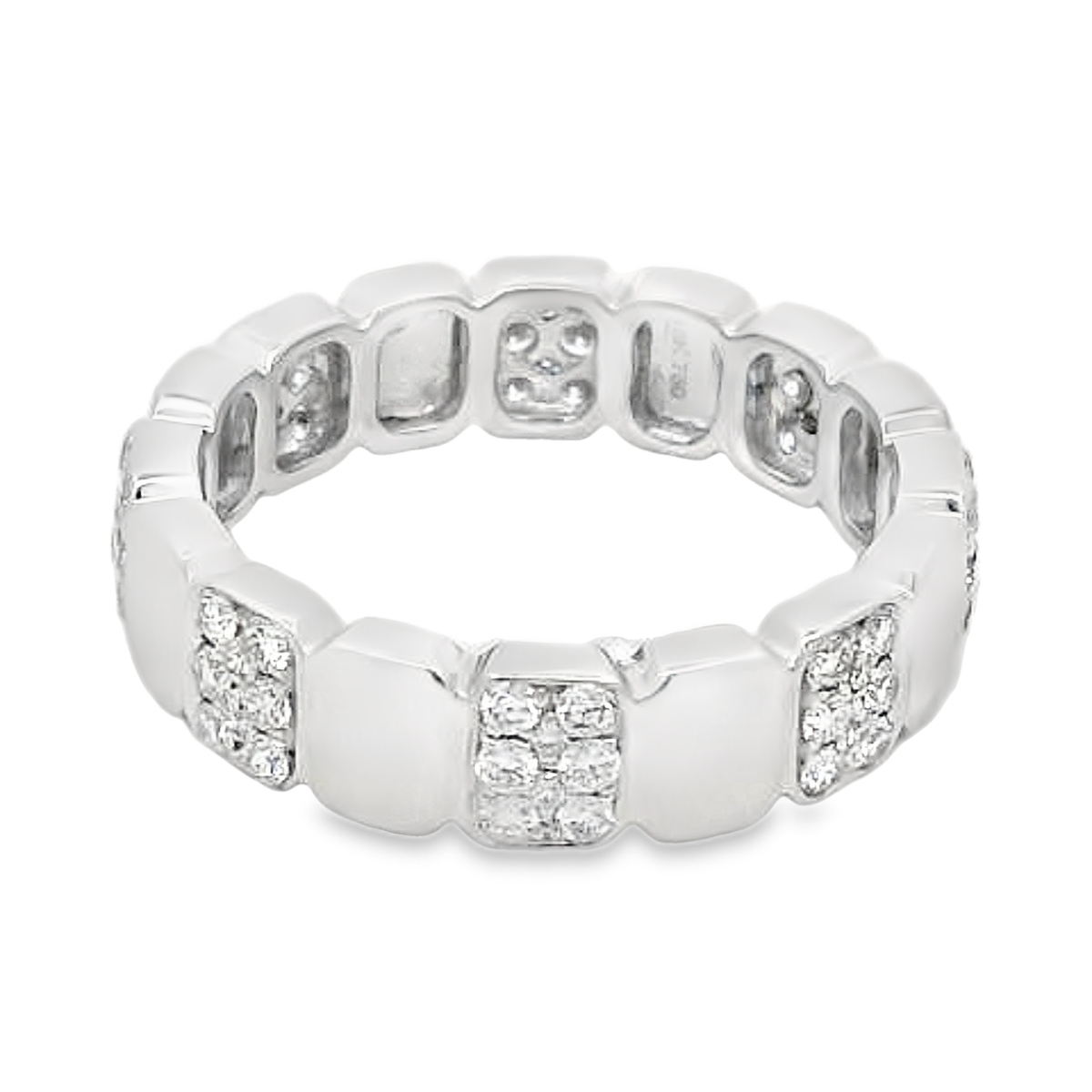 18K White Gold Alternating Polished & Pave Diamond Sections Band
