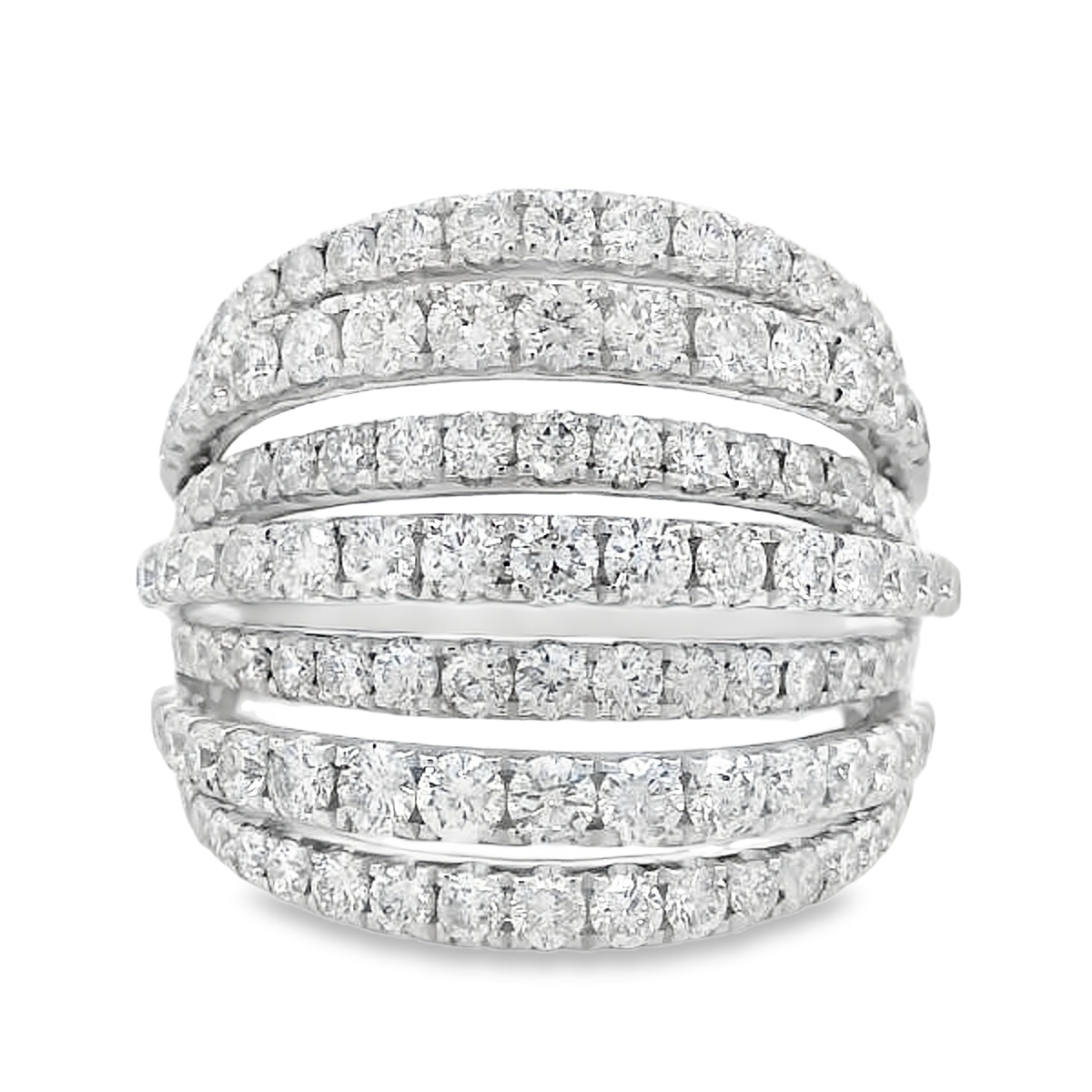 18K White Gold Wide Diamond Rows Ring
