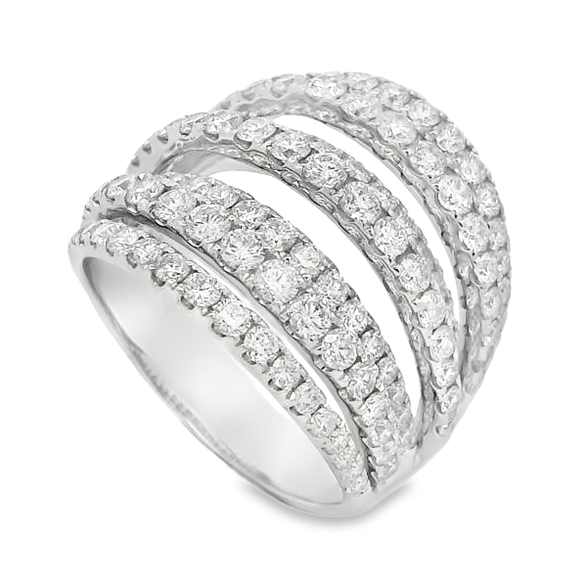 18K White Gold Wide Diamond Rows Ring
