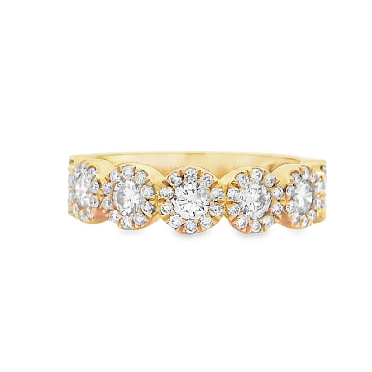 18K Yellow Gold Round Diamond Halos Ring