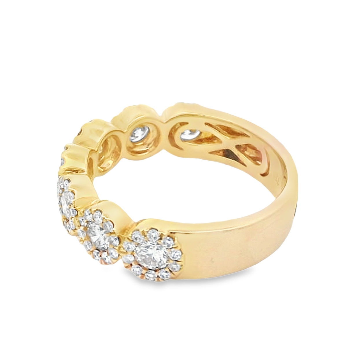 18K Yellow Gold Round Diamond Halos Ring