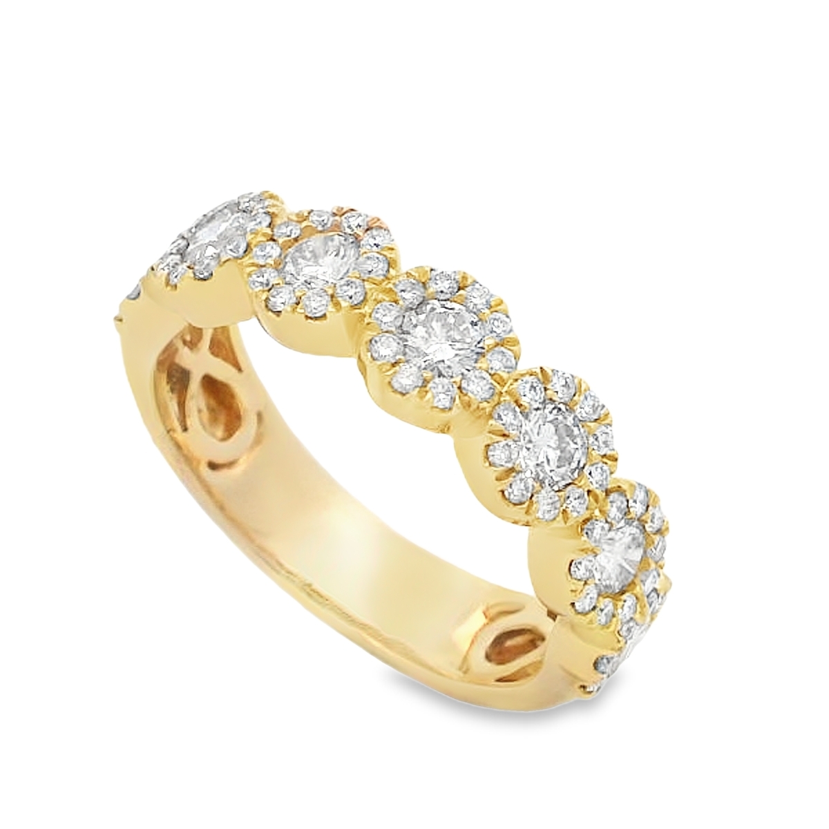 18K Yellow Gold Round Diamond Halos Ring